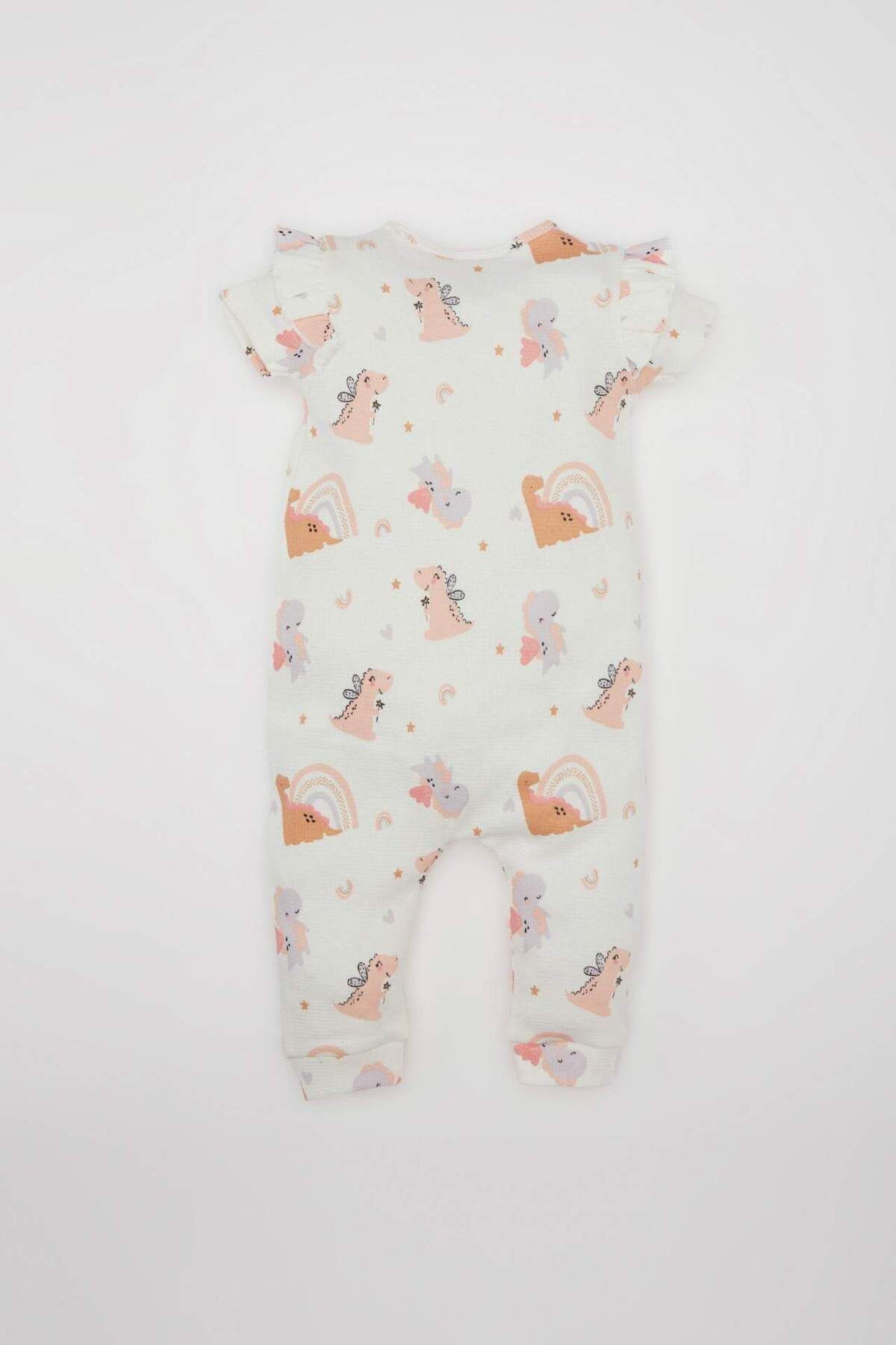 DeFacto-Baby Mädchen Neugeborenes Dinosaurier bedruckt Kurzarm Waffel Overall Bandana 2 Stück Set C9484a524sm 5