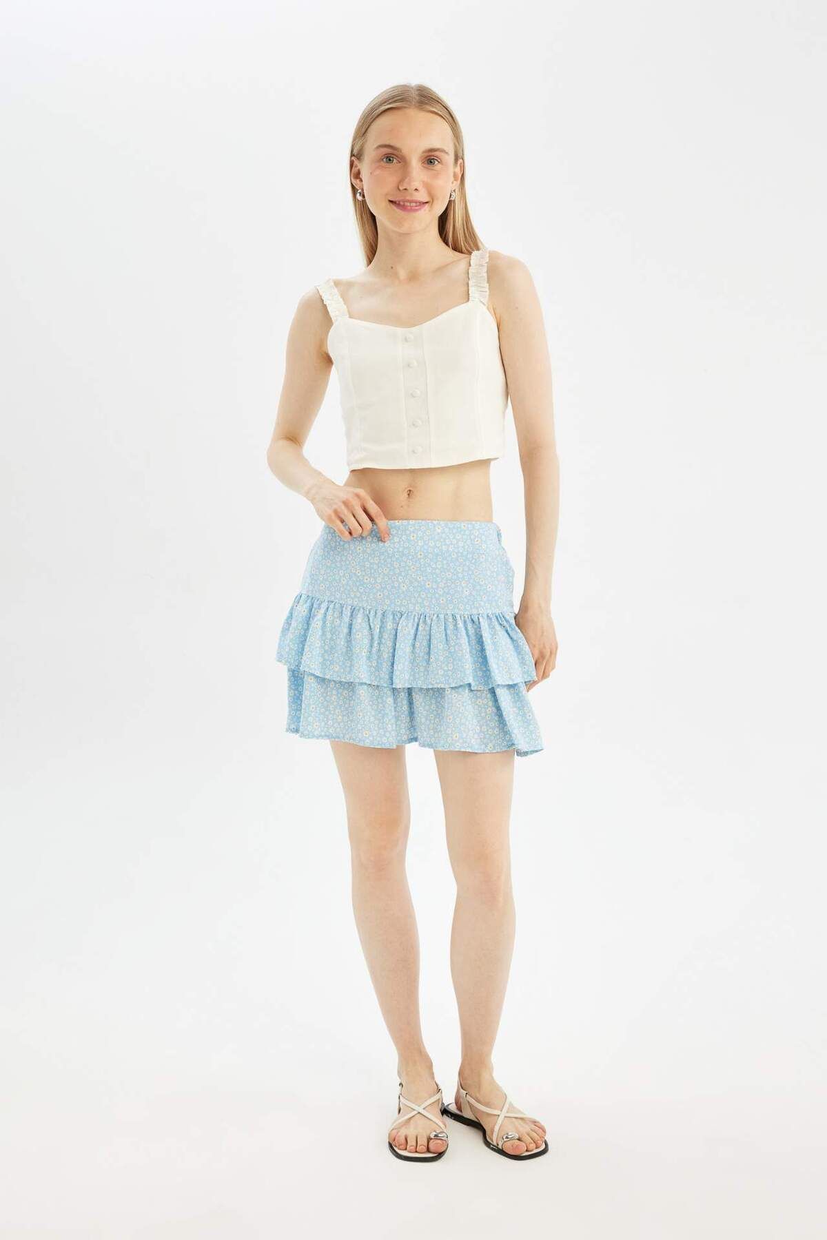 DeFacto-Coool Patterned High Waist Moroccan Mini Skirt D1363Ax24Sm 2