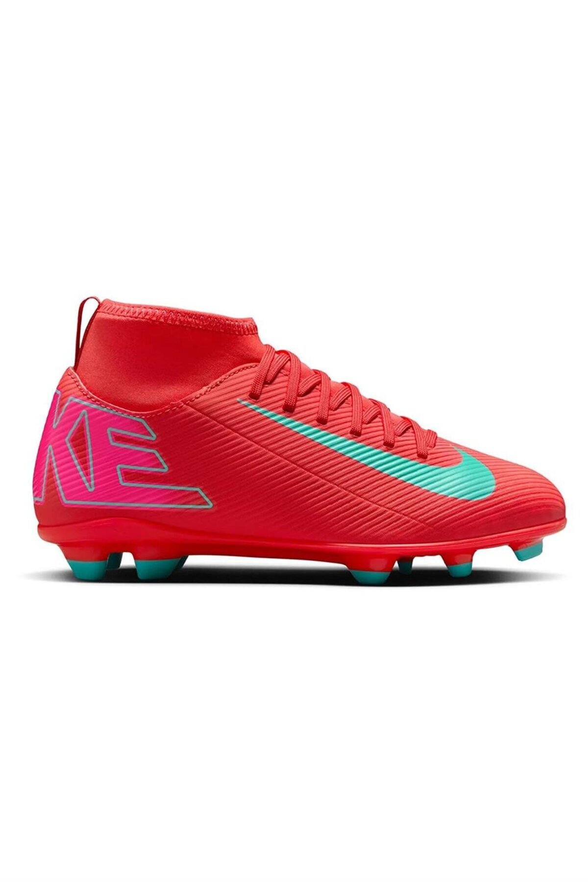 Nike Jr. Mercurial Superfly 10 Club Fg/Mg Genç Çoklu Zemin Kramponu Kırmızı - Turkuaz (Dar Kalıp)