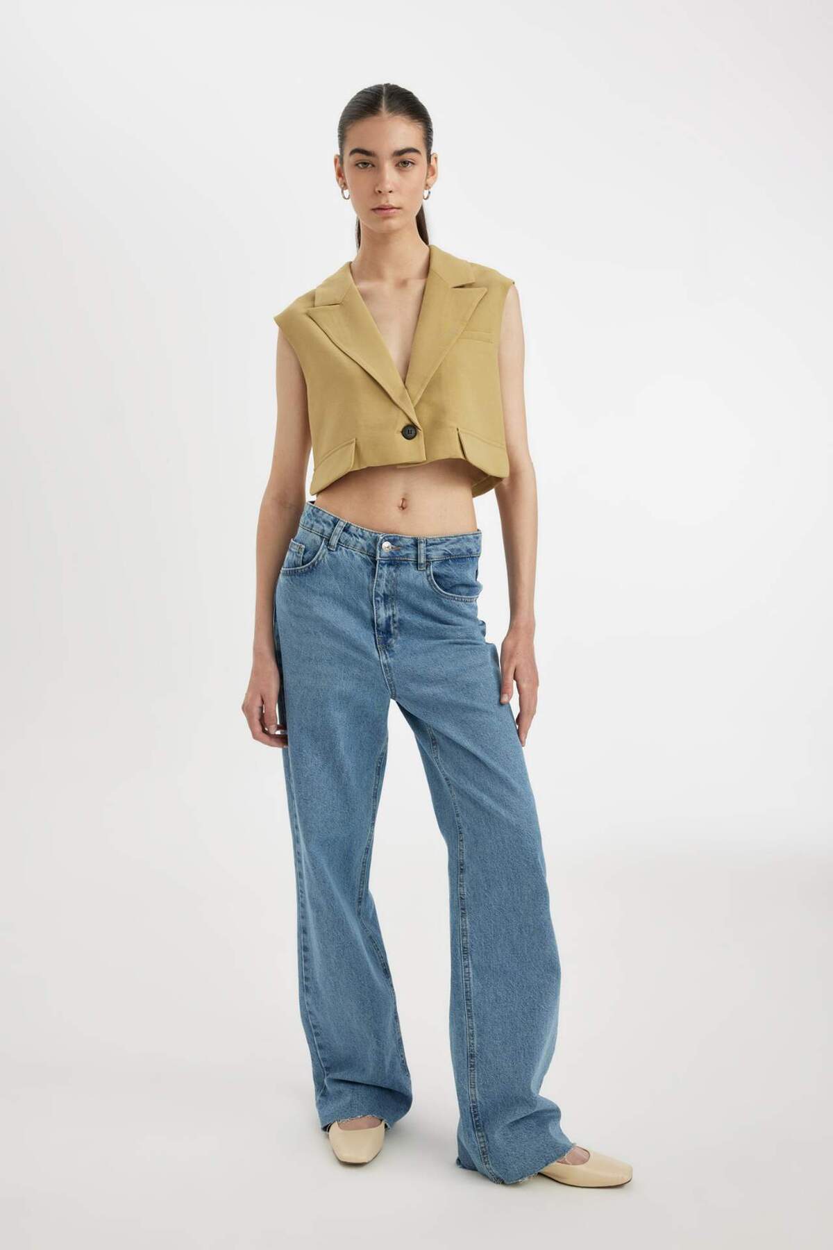 DeFacto-Crop Blazer Vest D1199Ax24Sm 2