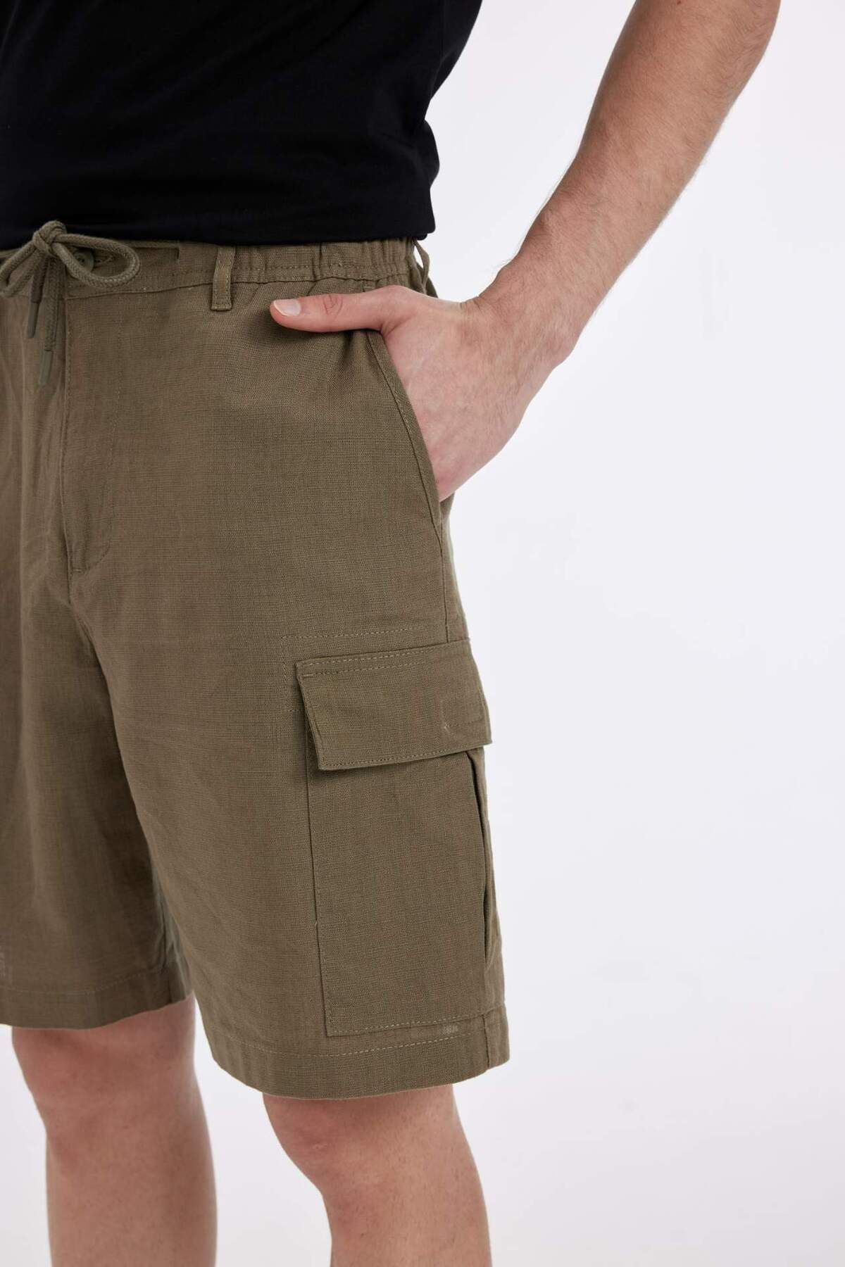 DeFacto-Regular Fit Linen Look Cargo Bermuda Shorts B5676Ax24Sm 5