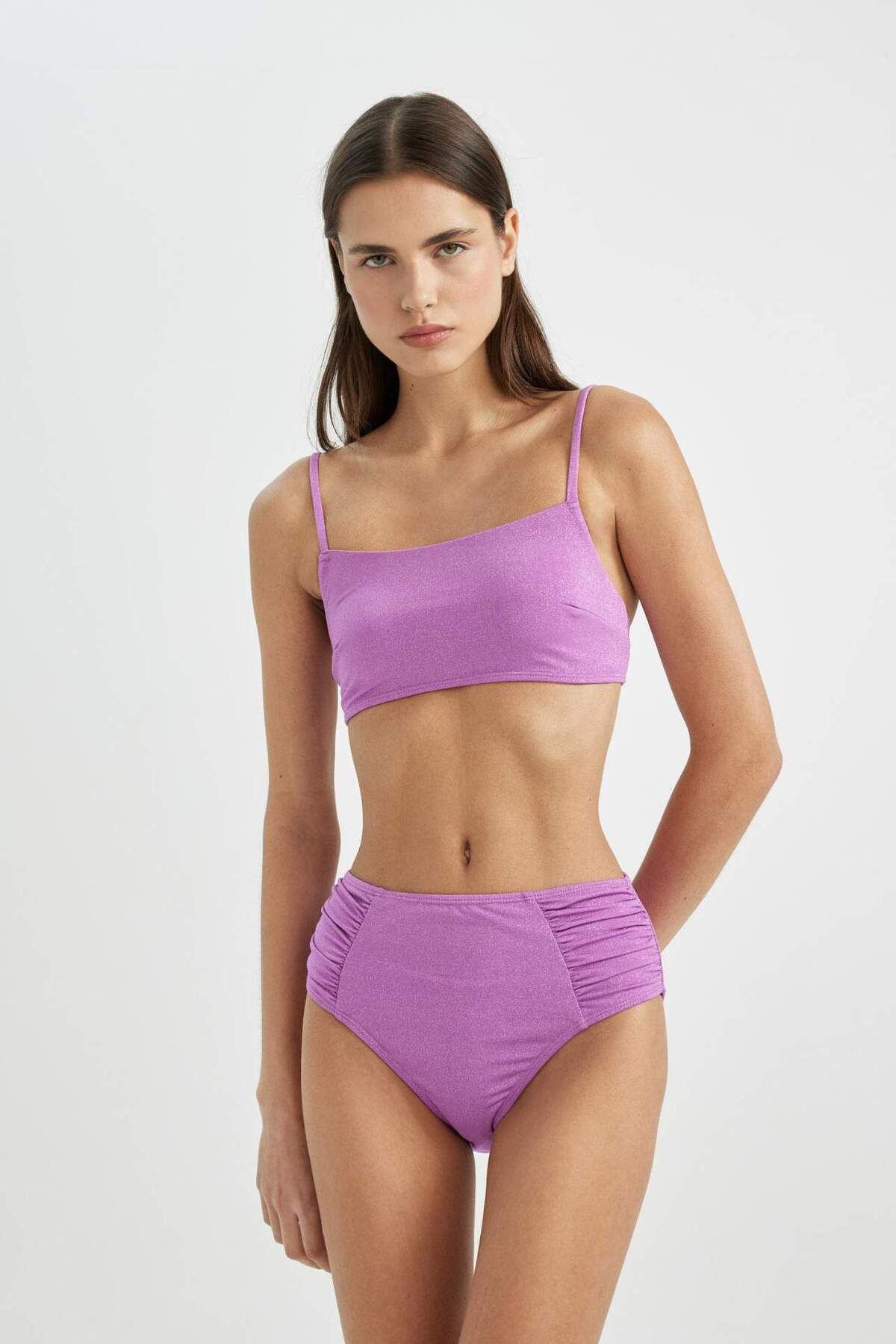 DeFacto-Regular Fit Shiny Fabric Bikini Top-Fall in Love B7475Ax24Sm 2