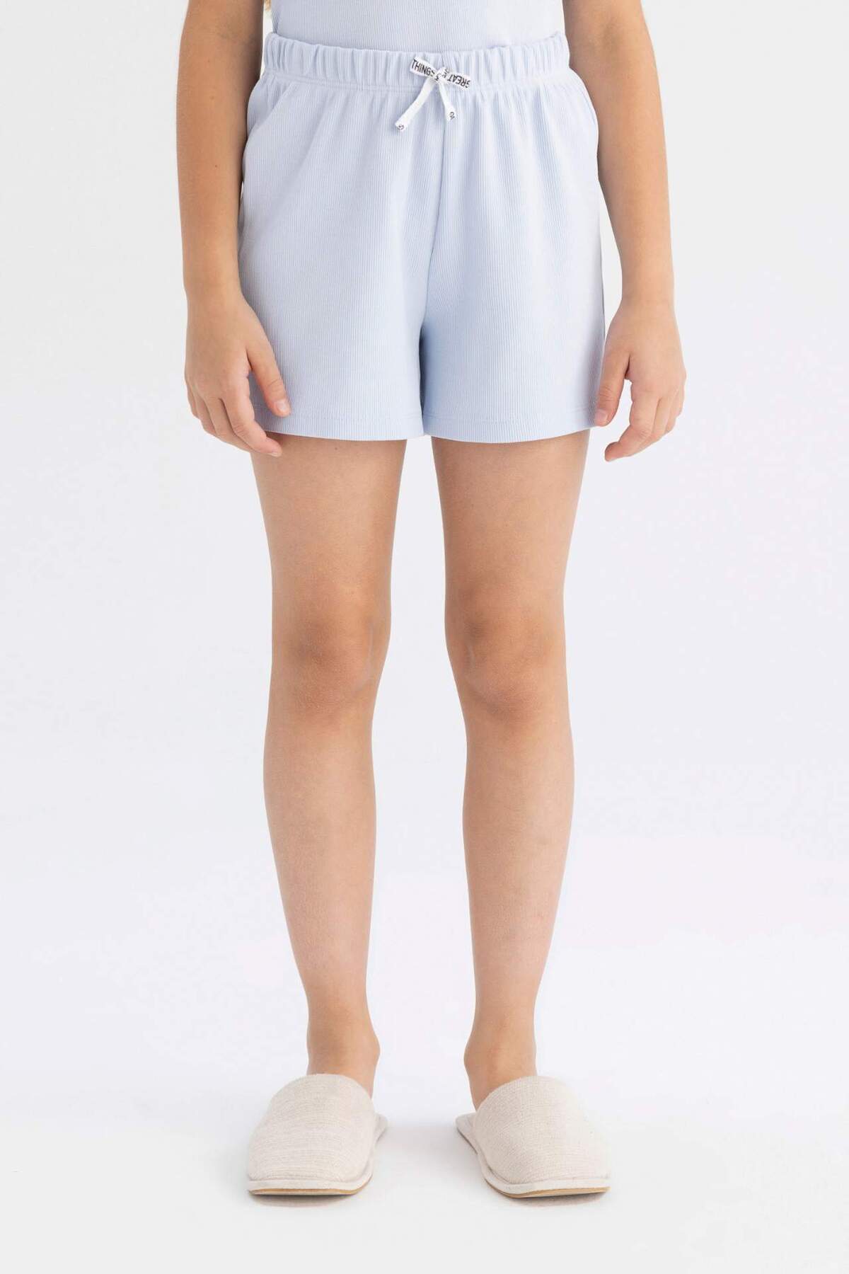 DeFacto-Mädchen-Pyjama-Set, geripptes Camisole-Unterhemd, Shorts C8951A824SM 5