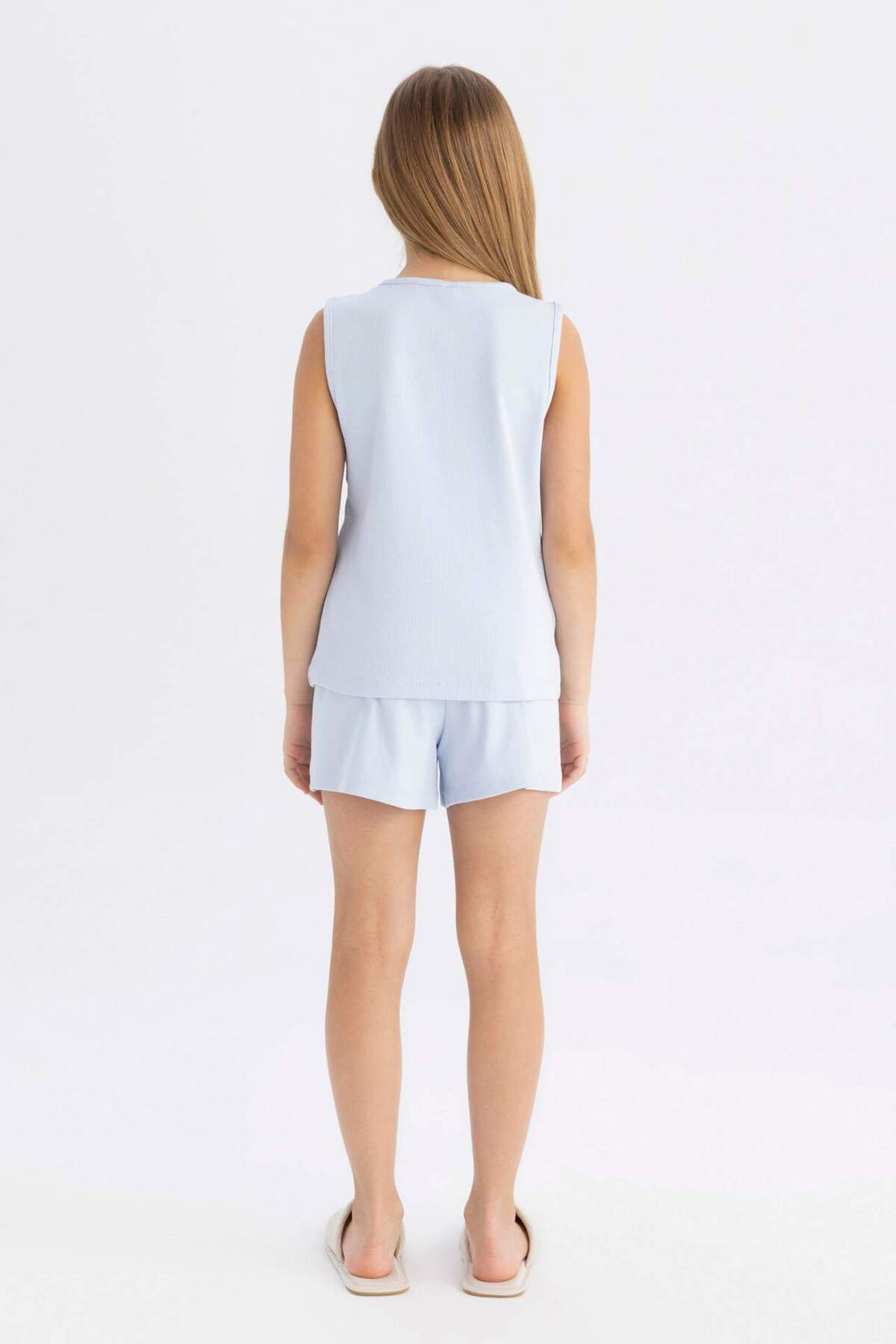 DeFacto-Mädchen-Pyjama-Set, geripptes Camisole-Unterhemd, Shorts C8951A824SM 6