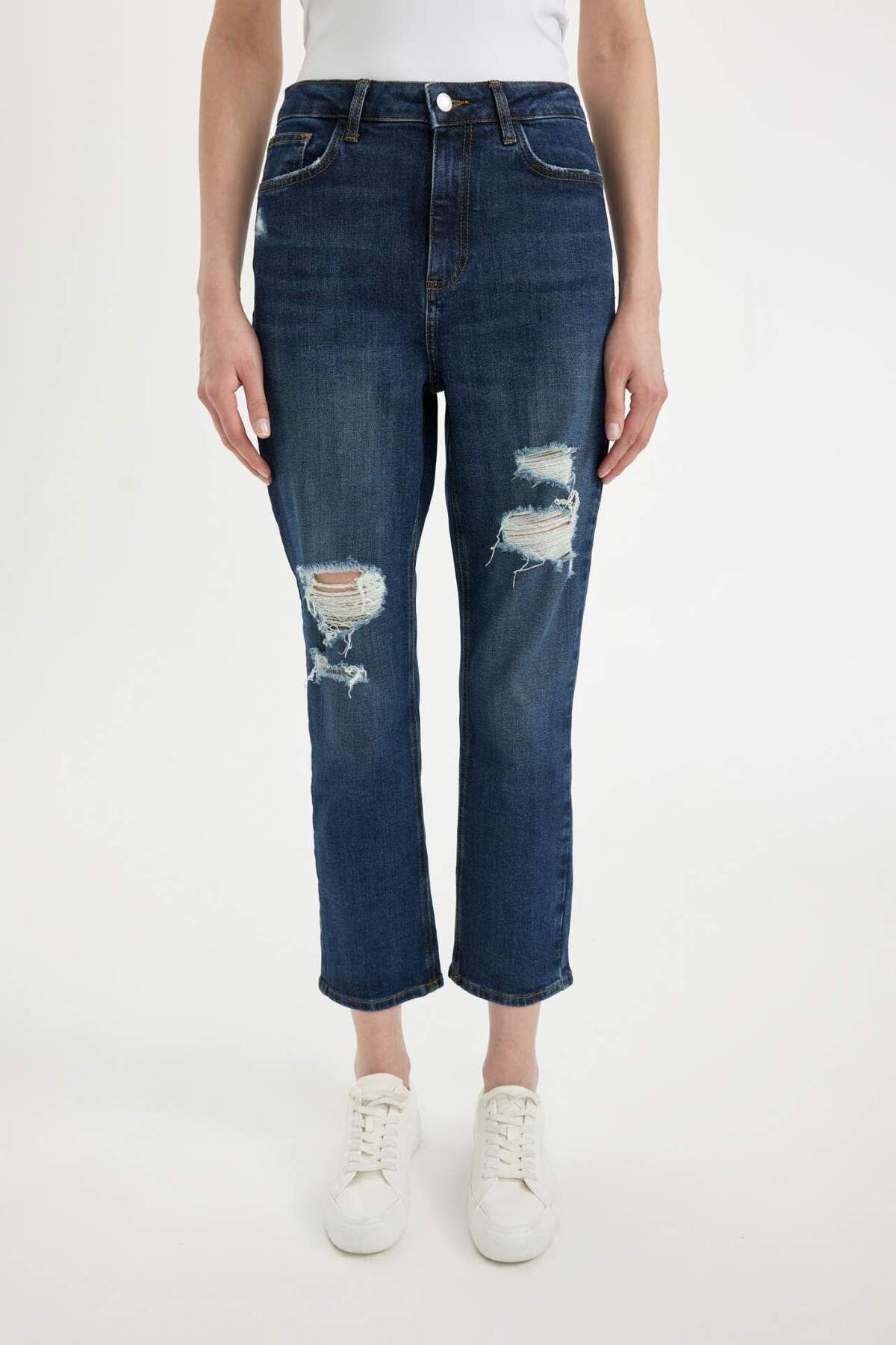 Mary Vintage Straight Fit Yırtık Detaylı Yüksek Bel Bilek Boy Jean Pantolon C9219AX24HS