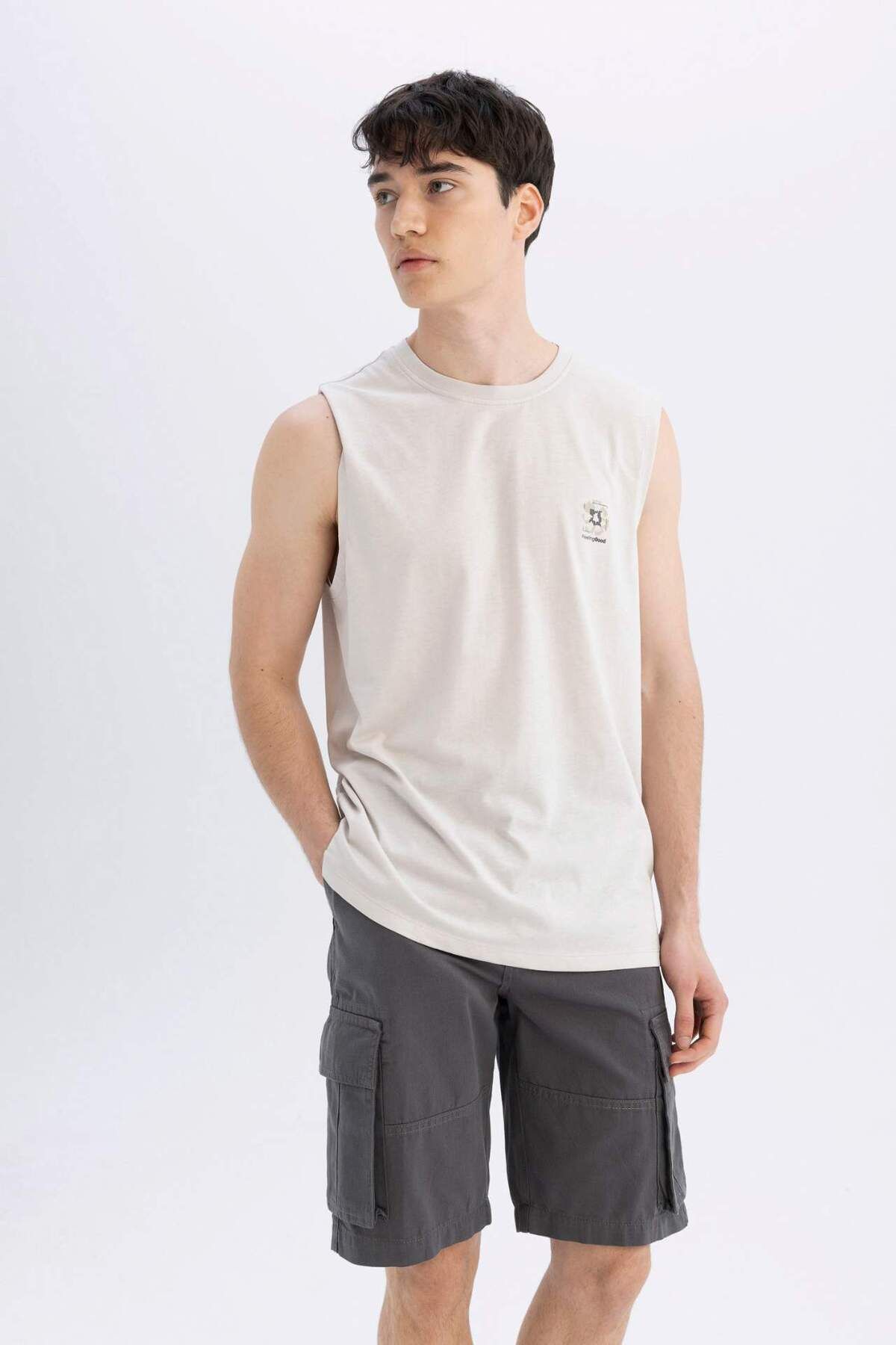 DeFacto-Relax Fit Flat Leg Gabardine Cargo Βερμούδες Σορτς C5382ax24sm 3
