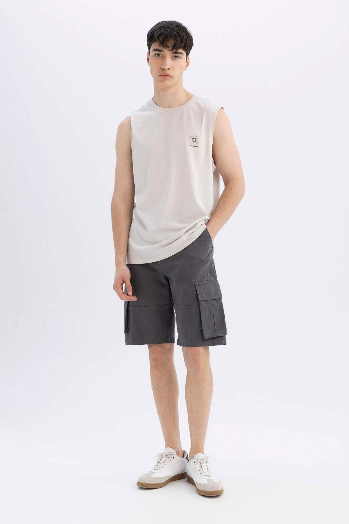DeFacto-Relax Fit Flat Leg Gabardine Cargo Βερμούδες Σορτς C5382ax24sm 1