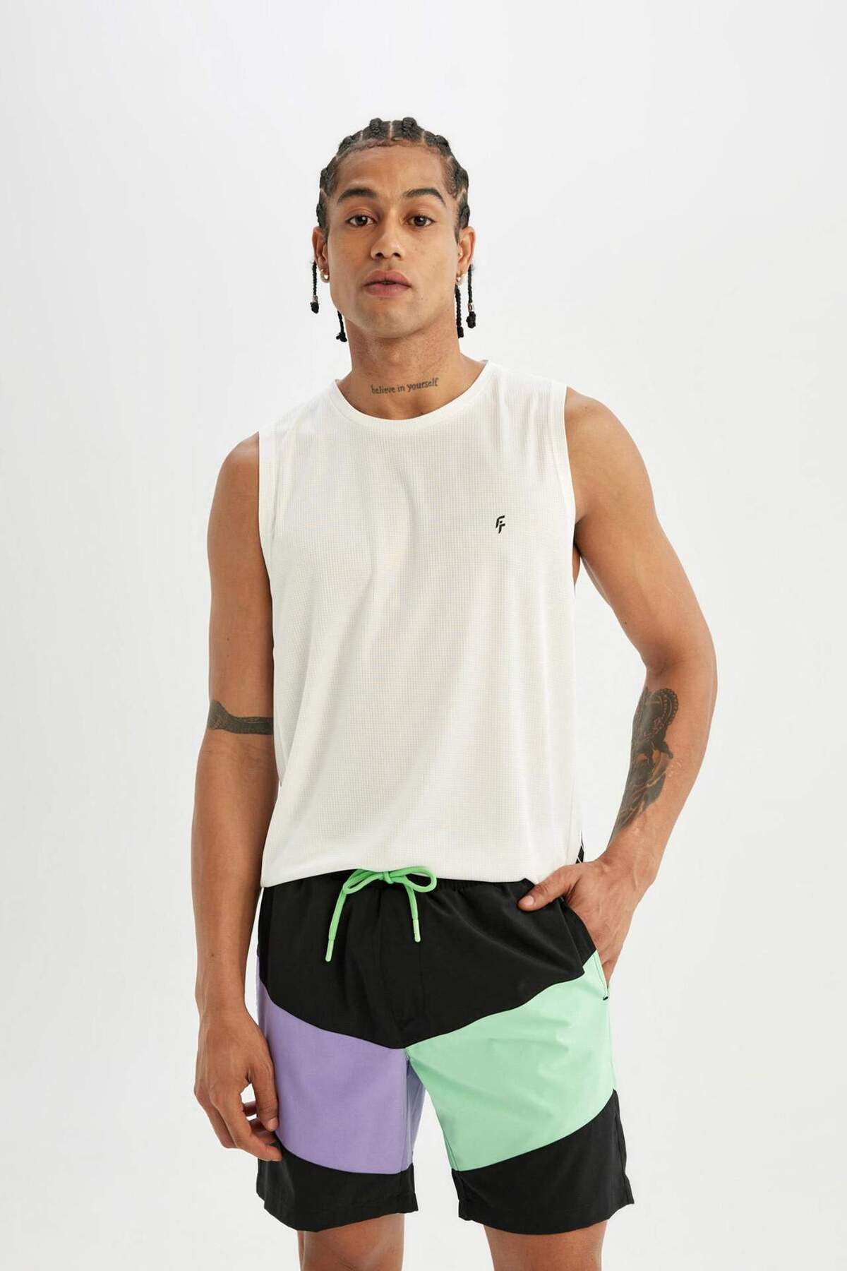 DeFacto-Regular Fit Printed Sports Short Length Swim Shorts B5998Ax24Hs 4
