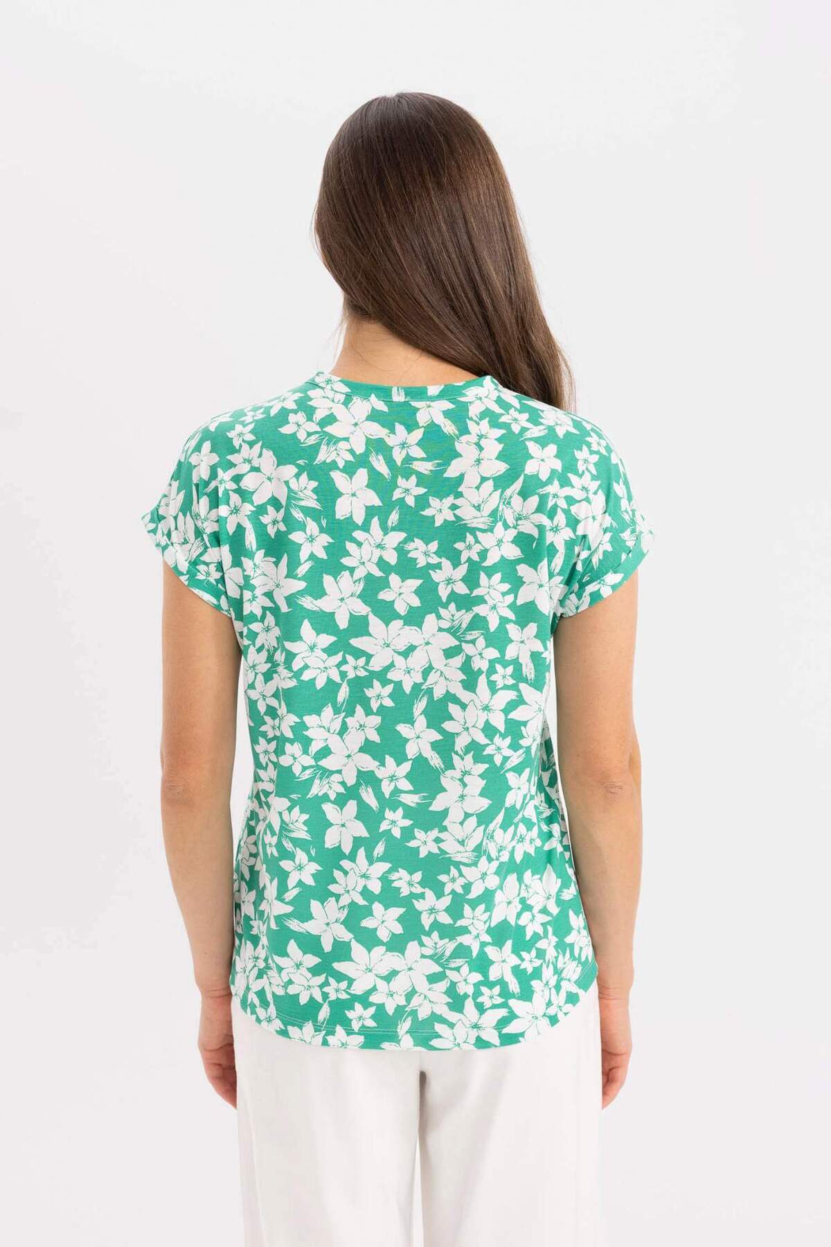 DeFacto-Apache Collar Patterned Short Sleeve T-Shirt C9378AX24SM 5
