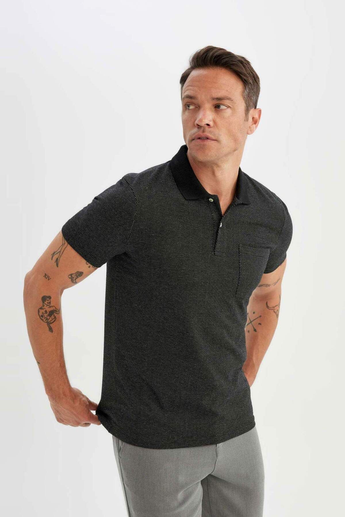 DeFacto-Slim Fit Slim Fit Basic Plain Krátký rukáv Polo tričko D0031AX24SM 3