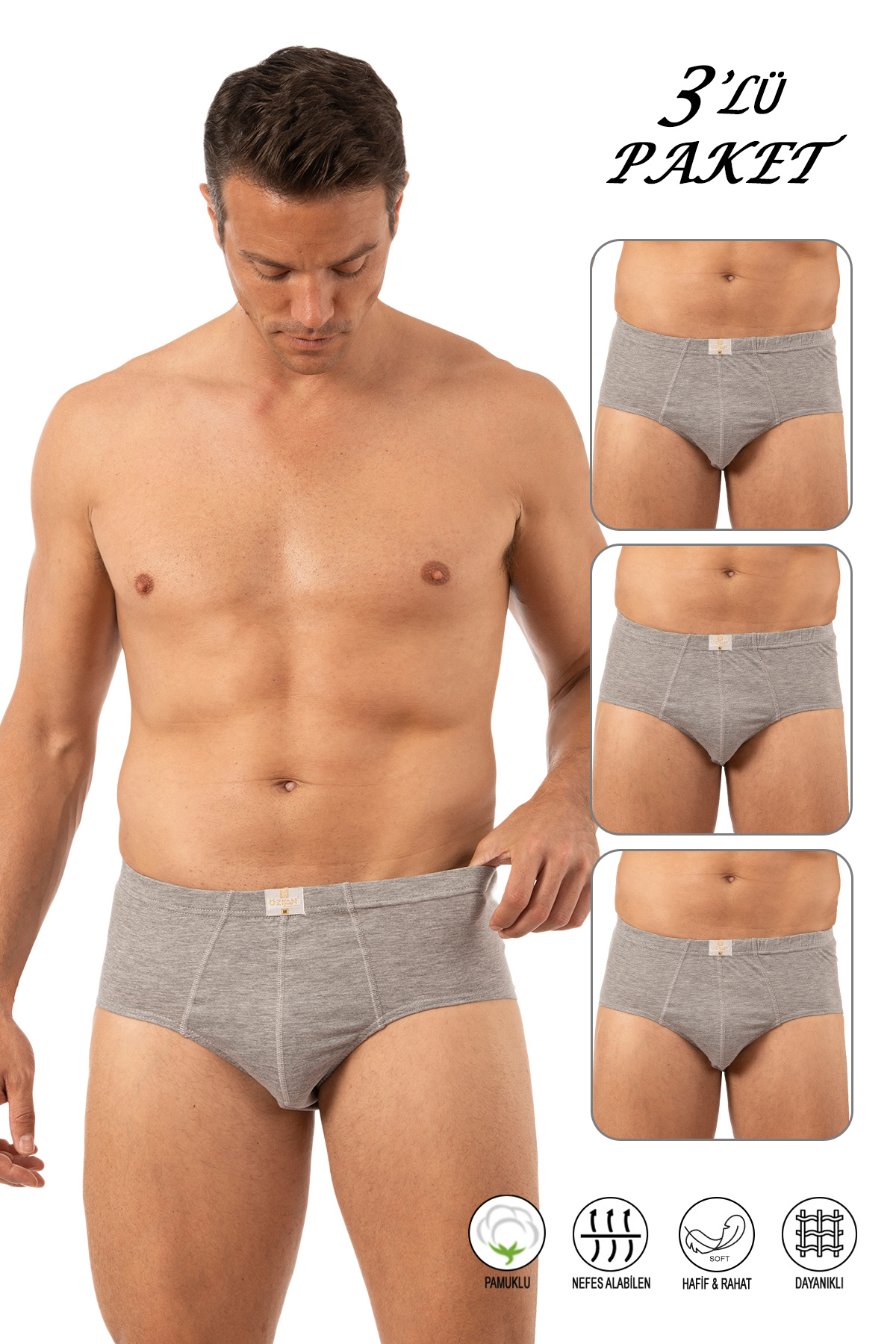 ÖZKAN underwear-Özkan 0037 3 Pack Ανδρικά 100% βαμβακερά χτενισμένα μονόκλινα ελαστικά άνετα σλιπ 1