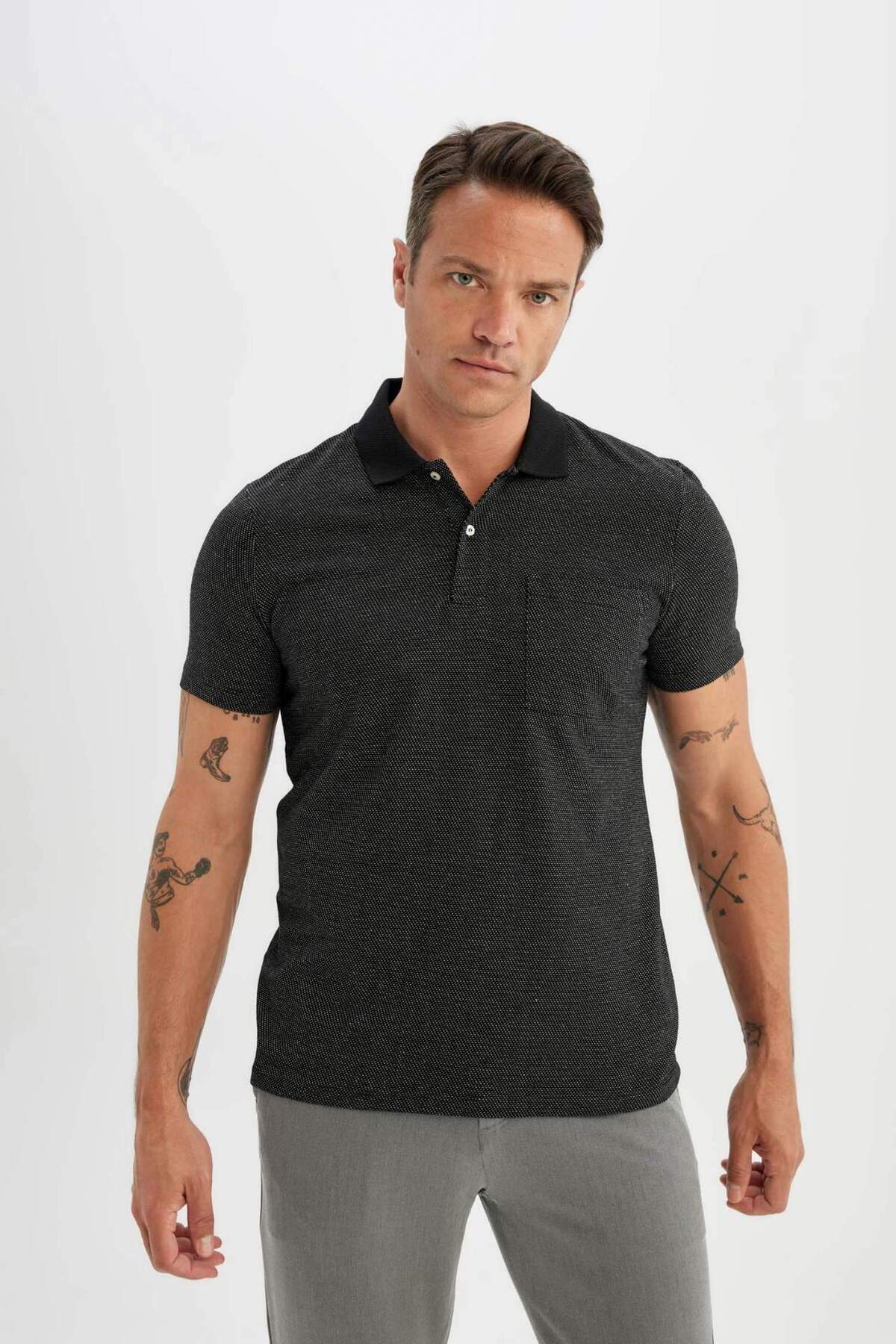 DeFacto-Slim Fit Slim Fit Basic Plain Krátký rukáv Polo tričko D0031AX24SM 5