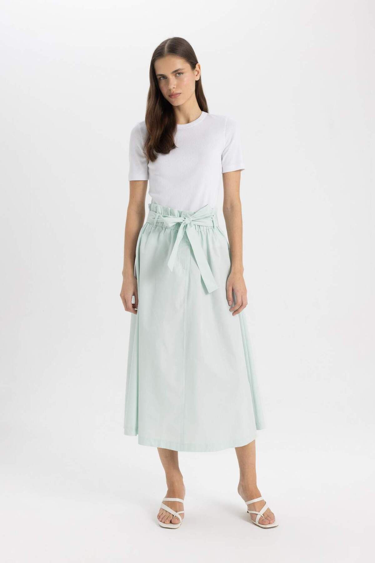 DeFacto-A-Line Regular Waist Poplin Midi Skirt C7238AX24SM 2