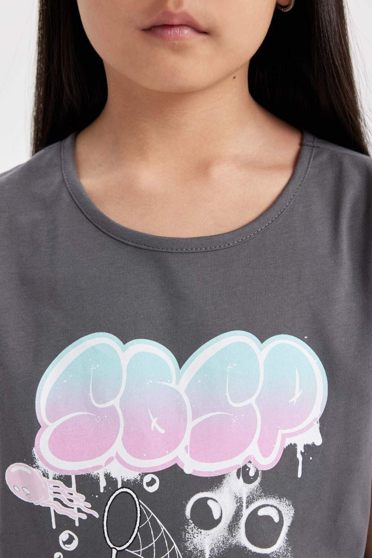 DeFacto-Girls Spongebob Pajamas Set Crew Neck Short Sleeve Top Long Bottom C2957A824Sm 5