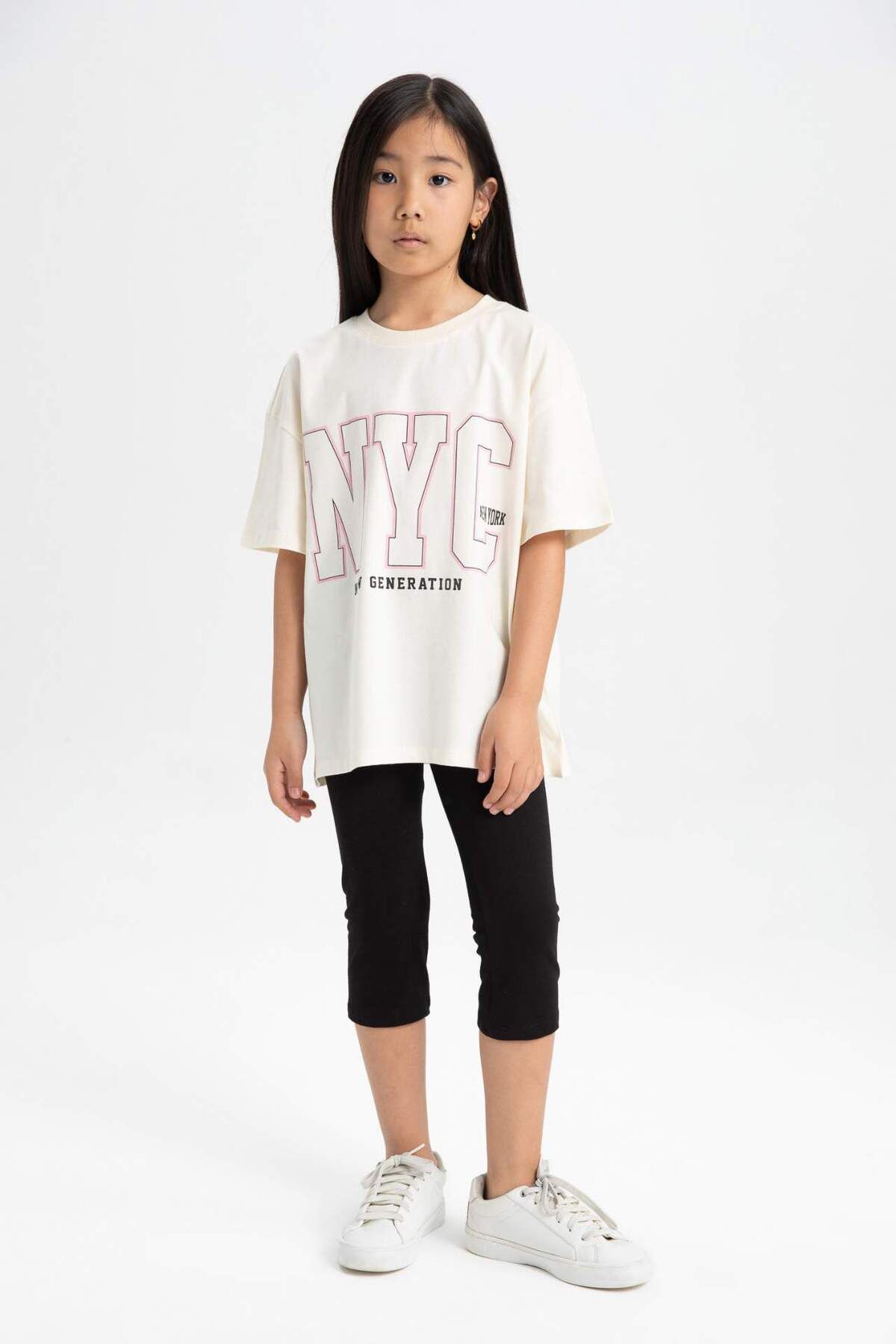 DeFacto-Girls' 2-Piece Set of Crew Neck Printed Short-Sleeved T-Shirt and Leggings C7500A824Sm 1