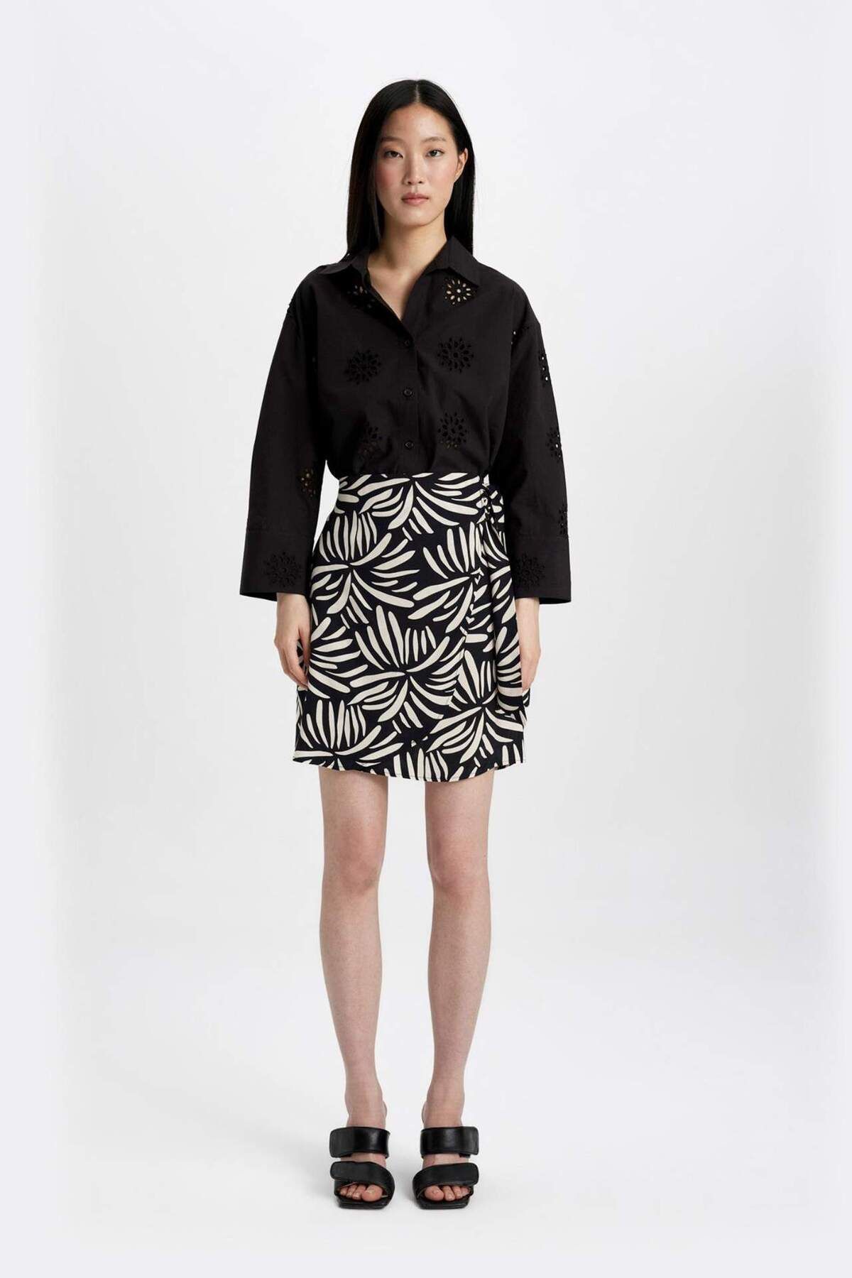 DeFacto-A-line Patterned High Waist Maroken Mini Skirt C4803AX24SM 1