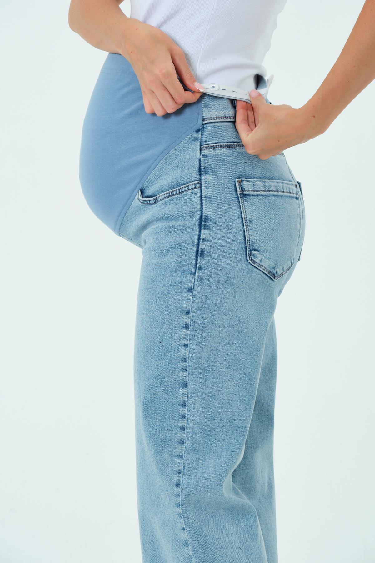 BUSA Hamile Karnı Saran Esnek Bantlı Arka Kemerli Bol Paça Kot Pantolon AÇIK MAVİ fotoğrafı 5 (önizleme)