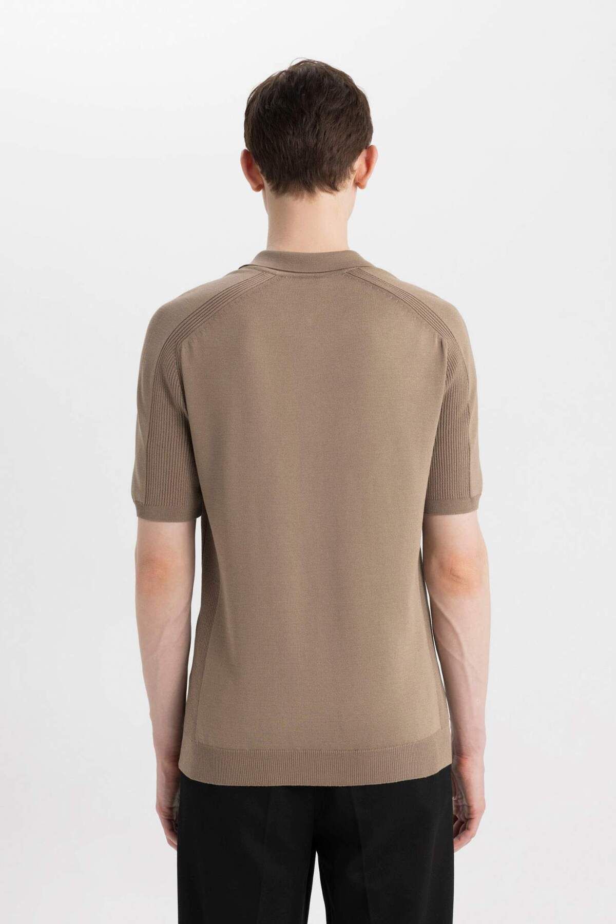 DeFacto-Slim Fit Slim Fit Polo γιακά με κοντό μανίκι Basic μονόχρωμο πλεκτό μπλουζάκι με φερμουάρ C4917AX24SM 6