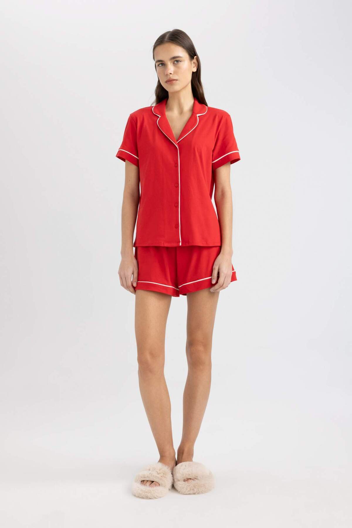 DeFacto-Fall In Love Regular Fit Kurzarm-Shorts-Pyjama-Set B8679ax24sm 2