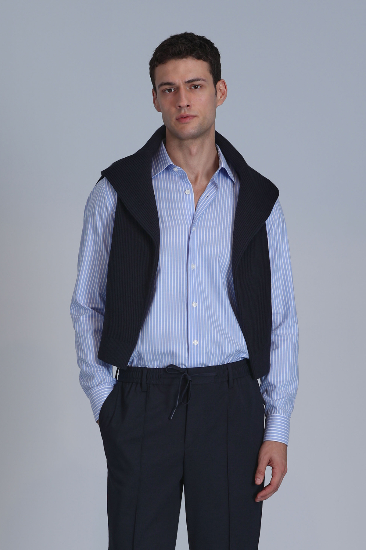 Lufian-Cămașă de bază albastră slim fit pentru bărbați - Strıt 1