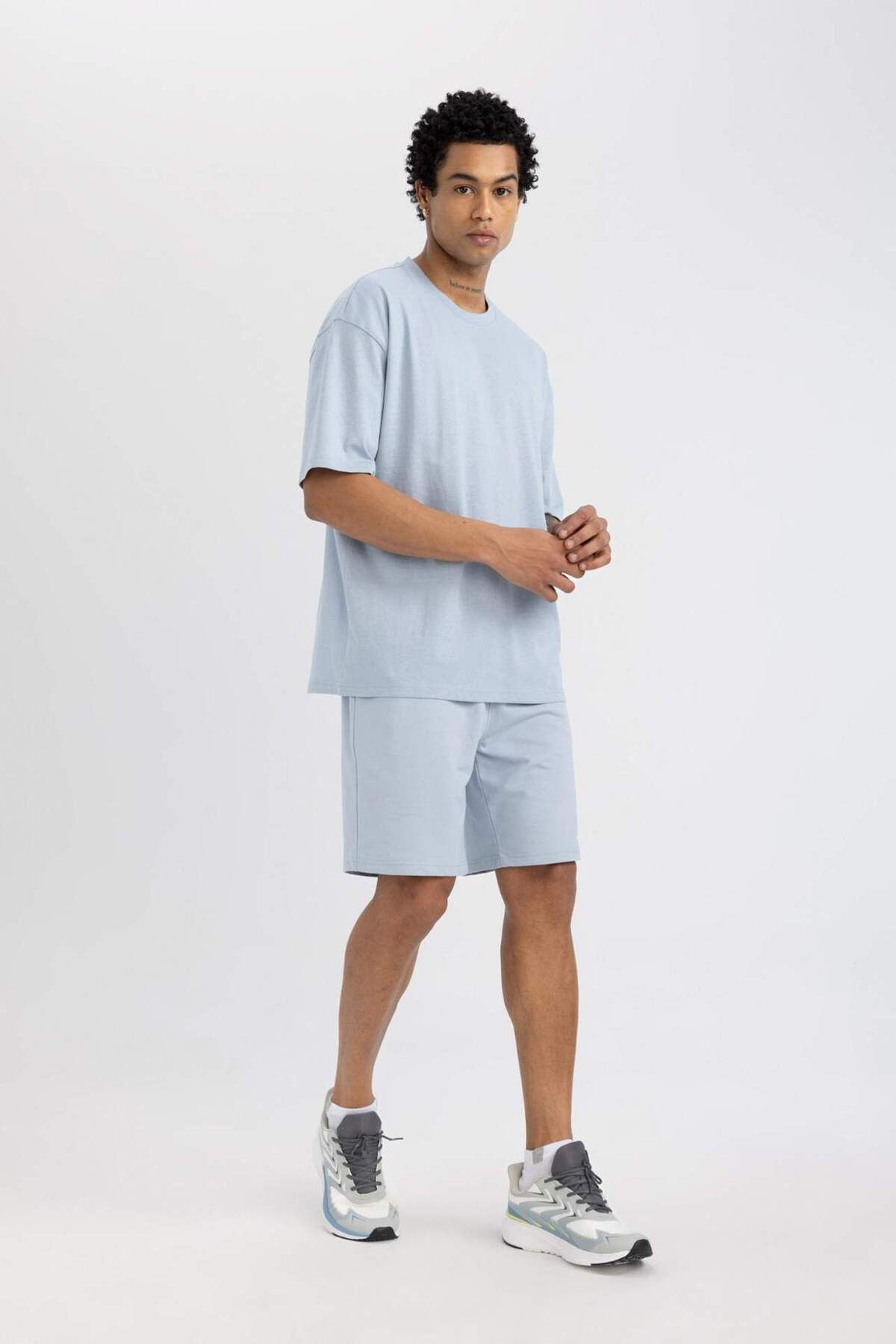 DeFacto-DeFactoFit Slim Fit Κοντό Φούτερ Ύφασμα Σορτς A1625AX24SM 5