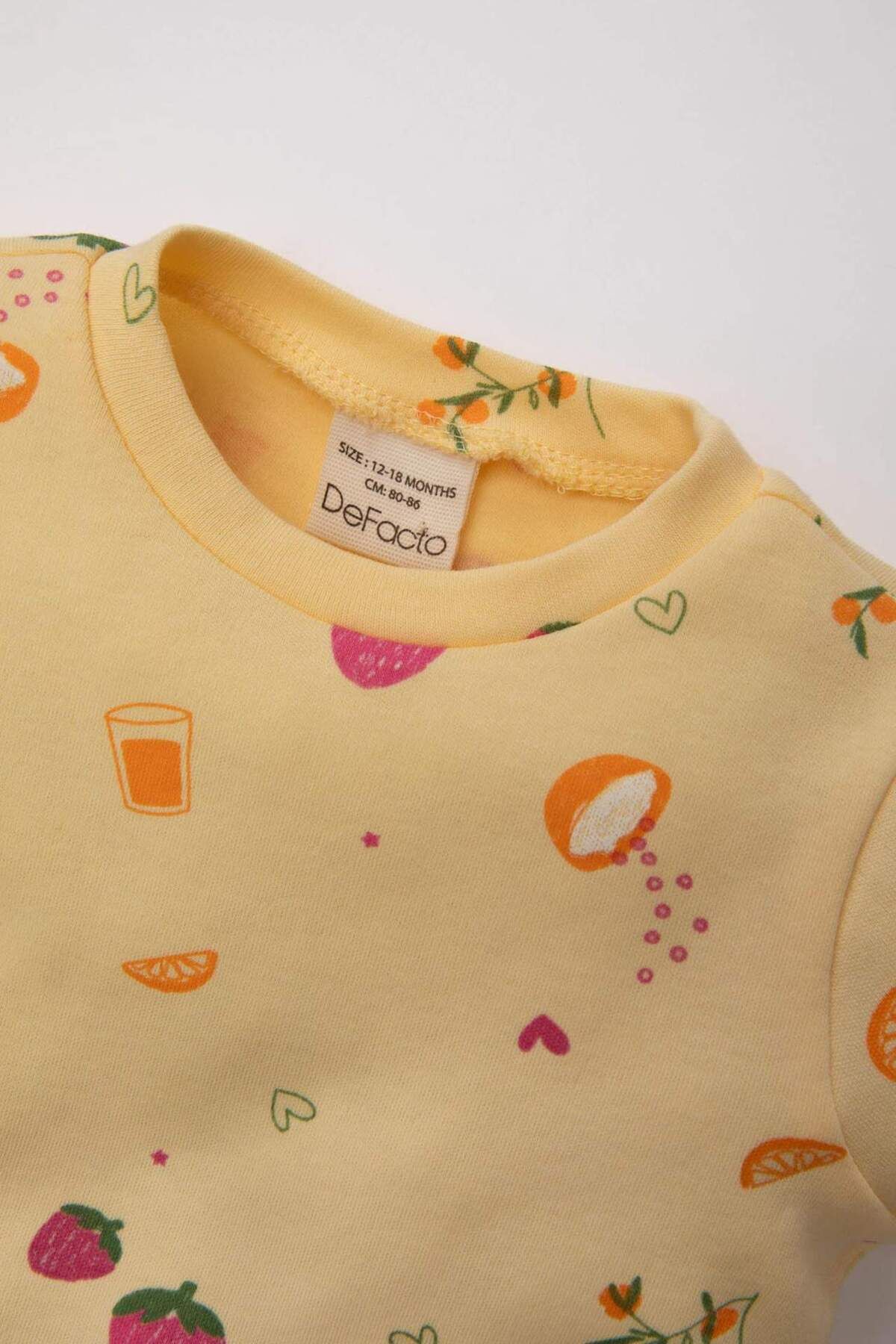 DeFacto-Baby Girl Pajamas Set Patterned Short Sleeve Top with Elastic Waist Long Bottom C2035A524Sm 3