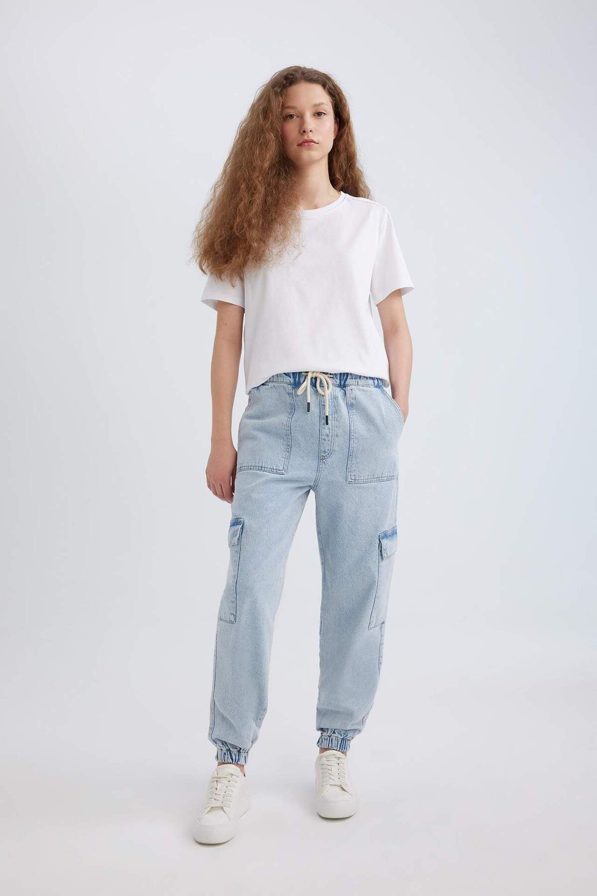 Kargo Jogger Yüksek Bel Bilek Boy Jean Yıkamalı Pantolon C1416AX24SM