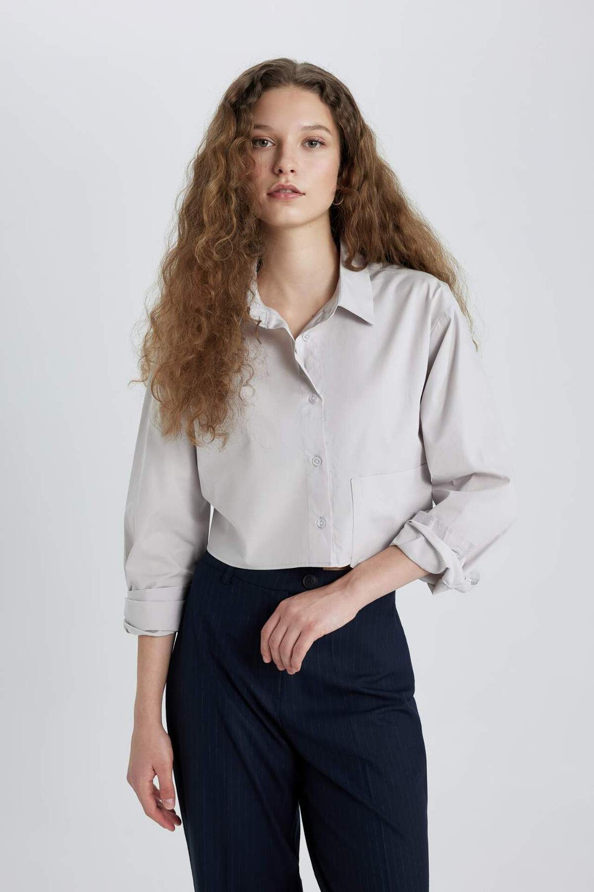 DeFacto-Oversize Wide Fit Crop Poplin hosszú ujjú ing C5026AX24SP 4