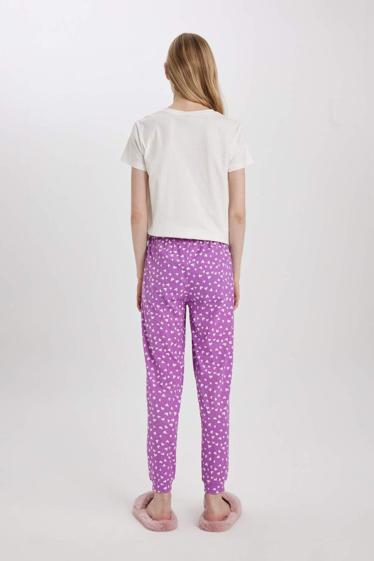 DeFacto-Regular Fit Casual Heart Pattern Pajamas Bottoms-Fall in Love B6196Ax24Sp 7
