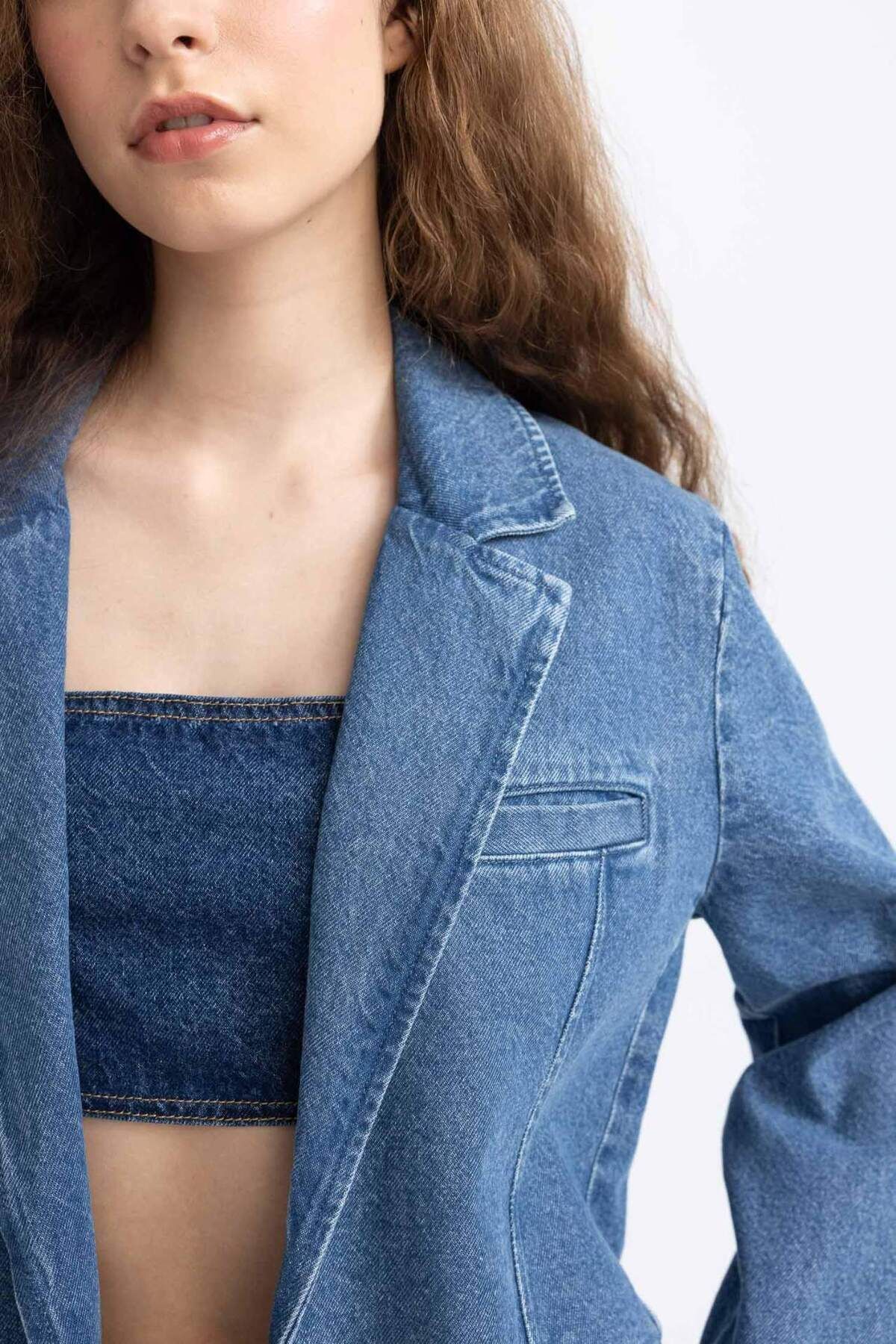 DeFacto-Oversize Wide Fit Button Jean Blazer Jacket C3381Ax24Sm 7