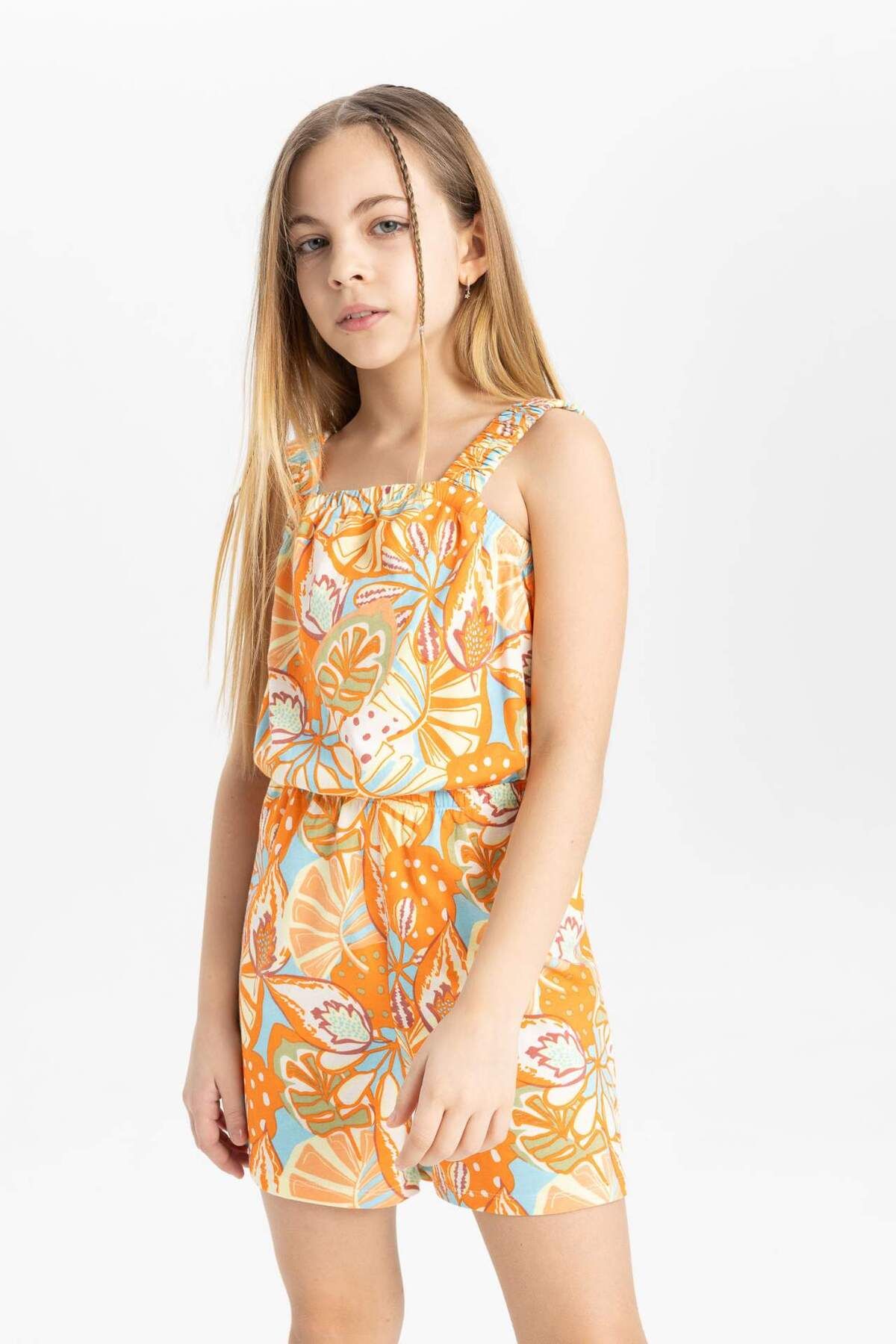 DeFacto-Gemusterter kurzer Jumpsuit mit Trägern für Mädchen B4814A824SM 4