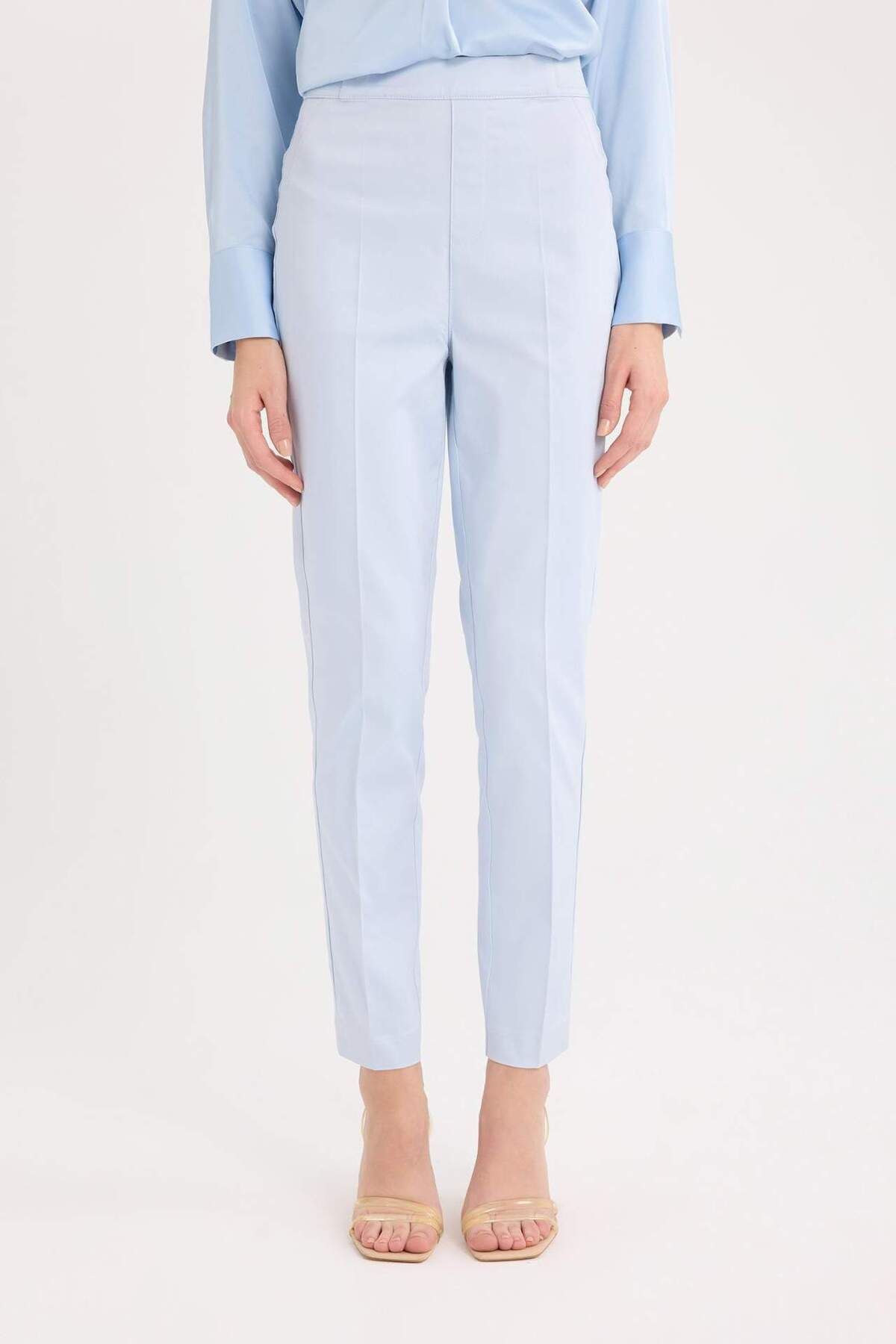 DeFacto-Satin Fabric Cigarette Color Pants - Regular Waist, Elastic Straight Leg J8743Az24Sm 7