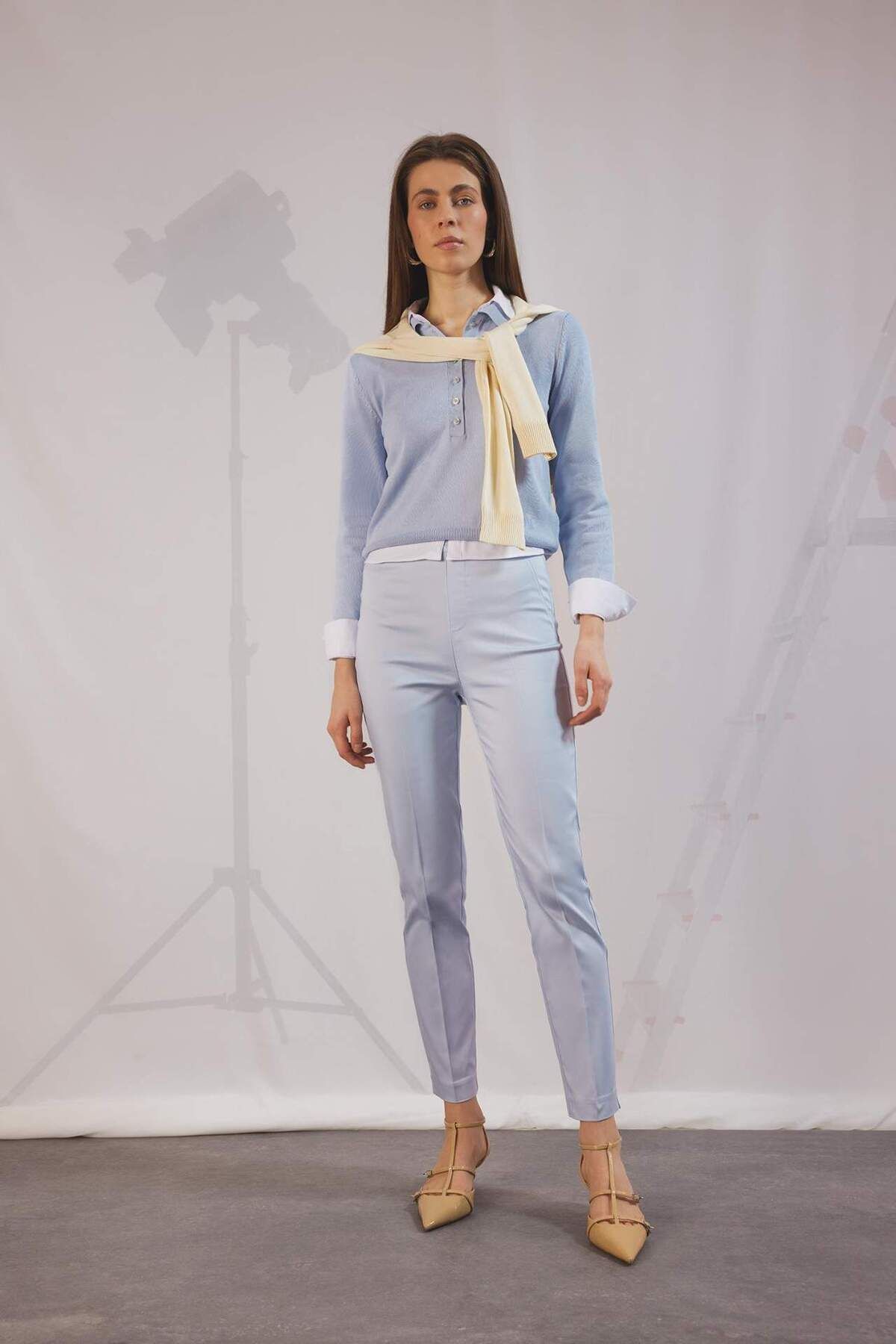 DeFacto-Satin Fabric Cigarette Color Pants - Regular Waist, Elastic Straight Leg J8743Az24Sm 1