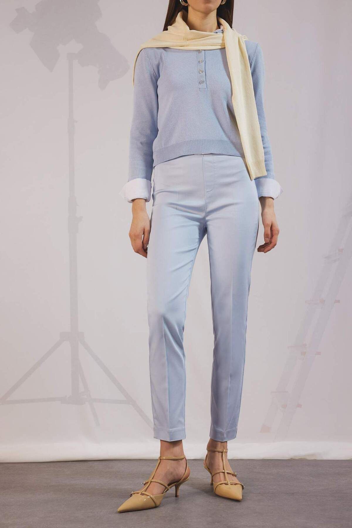 DeFacto-Satin Fabric Cigarette Color Pants - Regular Waist, Elastic Straight Leg J8743Az24Sm 3