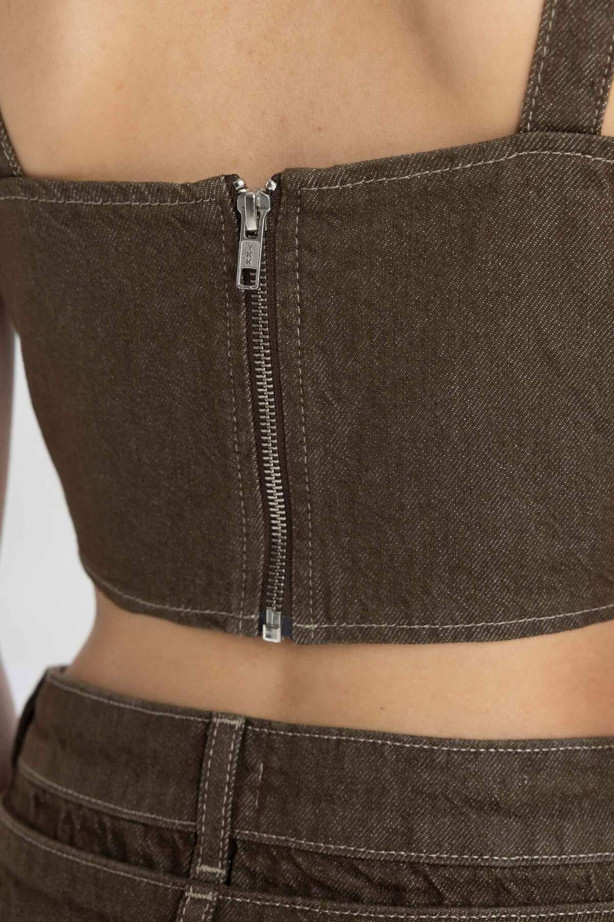 DeFacto-Crop-Korsett-Jeansbluse mit dickem Riemen C5695AX24SP 5