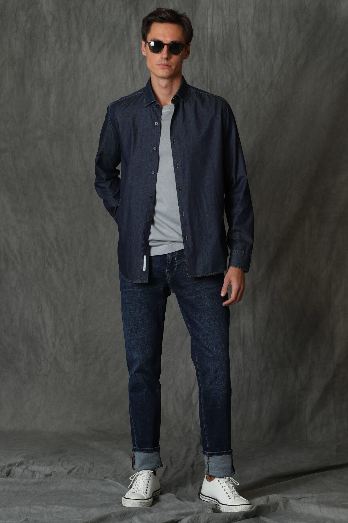 Lufian-Cămașă inteligentă pentru bărbați Danor Slim Fit Albastru închis 2