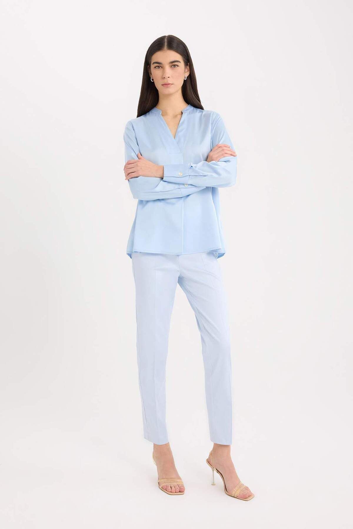 DeFacto-Satin Fabric Cigarette Color Pants - Regular Waist, Elastic Straight Leg J8743Az24Sm 6