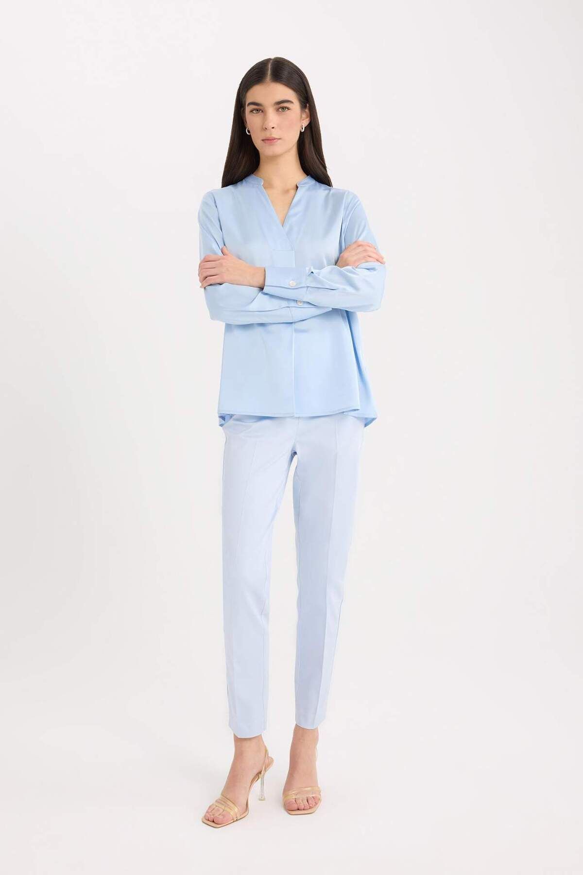 DeFacto-Satin Fabric Cigarette Color Pants - Regular Waist, Elastic Straight Leg J8743Az24Sm 5
