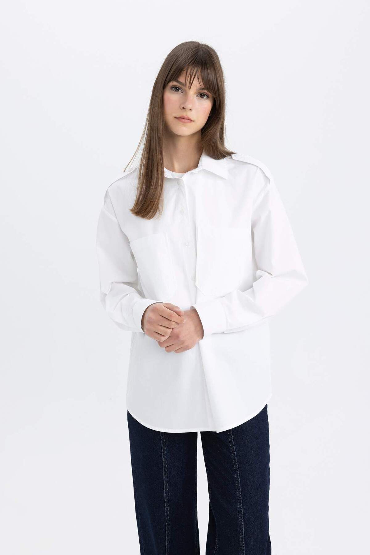 DeFacto-Relaxed Fit Popeline Langarm-Hijab-Bluse Tunika C2145AX24SP 3