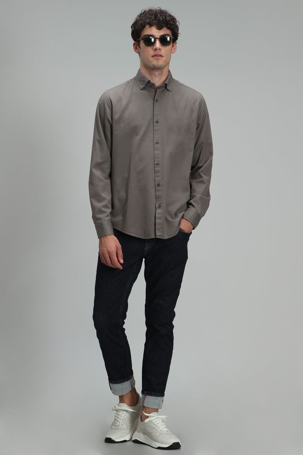 Lufian-Ανδρικό πουκάμισο Quel Basic Regular Fit Khaki 2