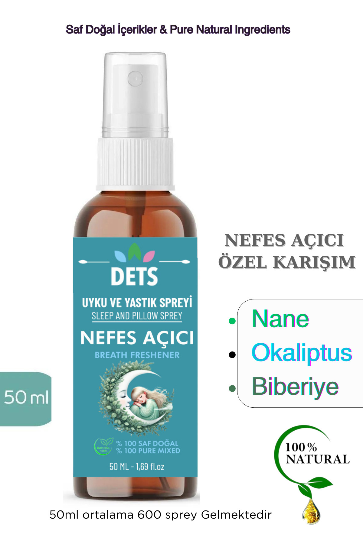 Dets Nefes Açıcı Uyku Ve Yastık Spreyi Okaliptüs, Nane & Biberiye Sleep And Pıllow Spray 50ml