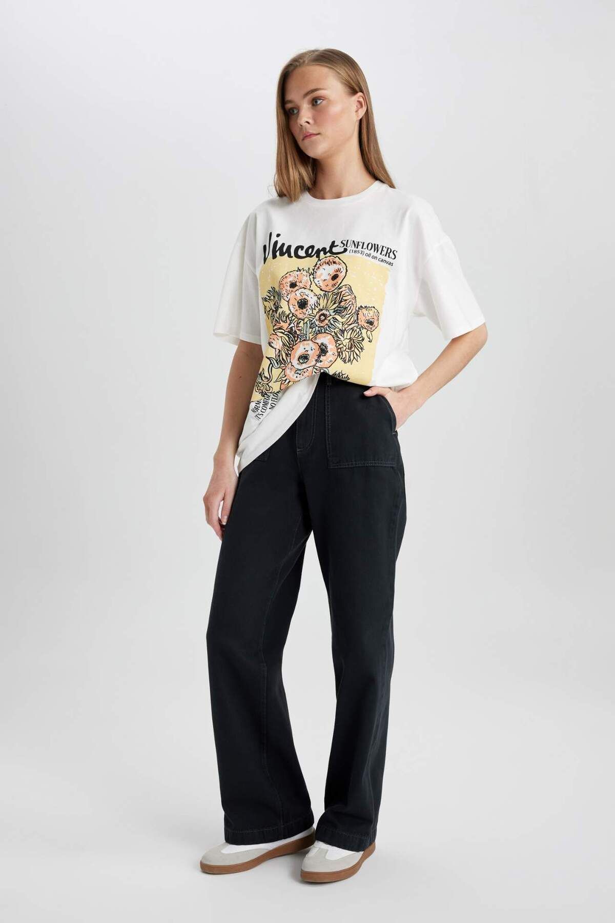 DeFacto-Gabardine Trousers Wide Leg Wide Loose Leg Basic Plain with Pockets Standard Size Regular Waist C1735Ax24Sp 3