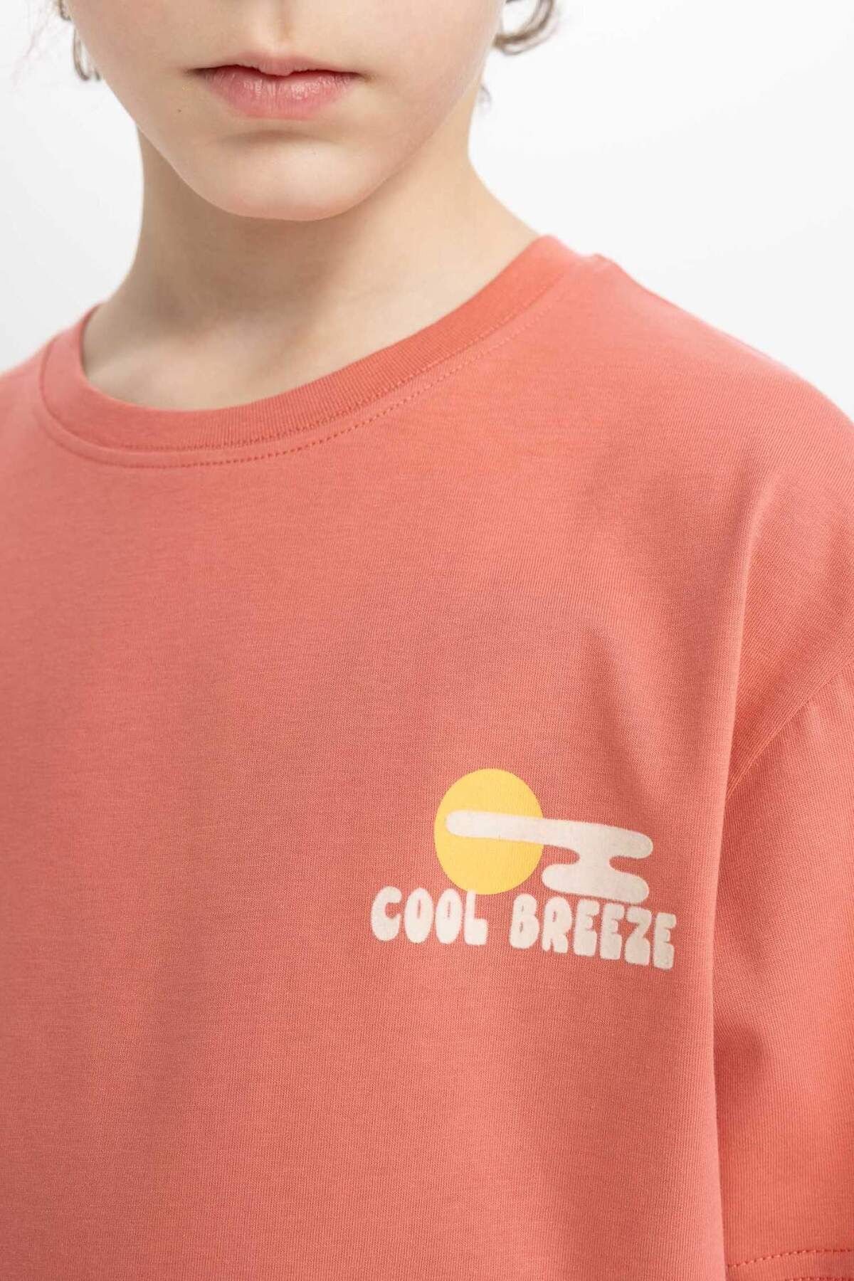 DeFacto-Tricou cu mânecă scurtă cu imprimeu pe spate pentru băiat oversize cu decolteu lat B8894A824SM 6