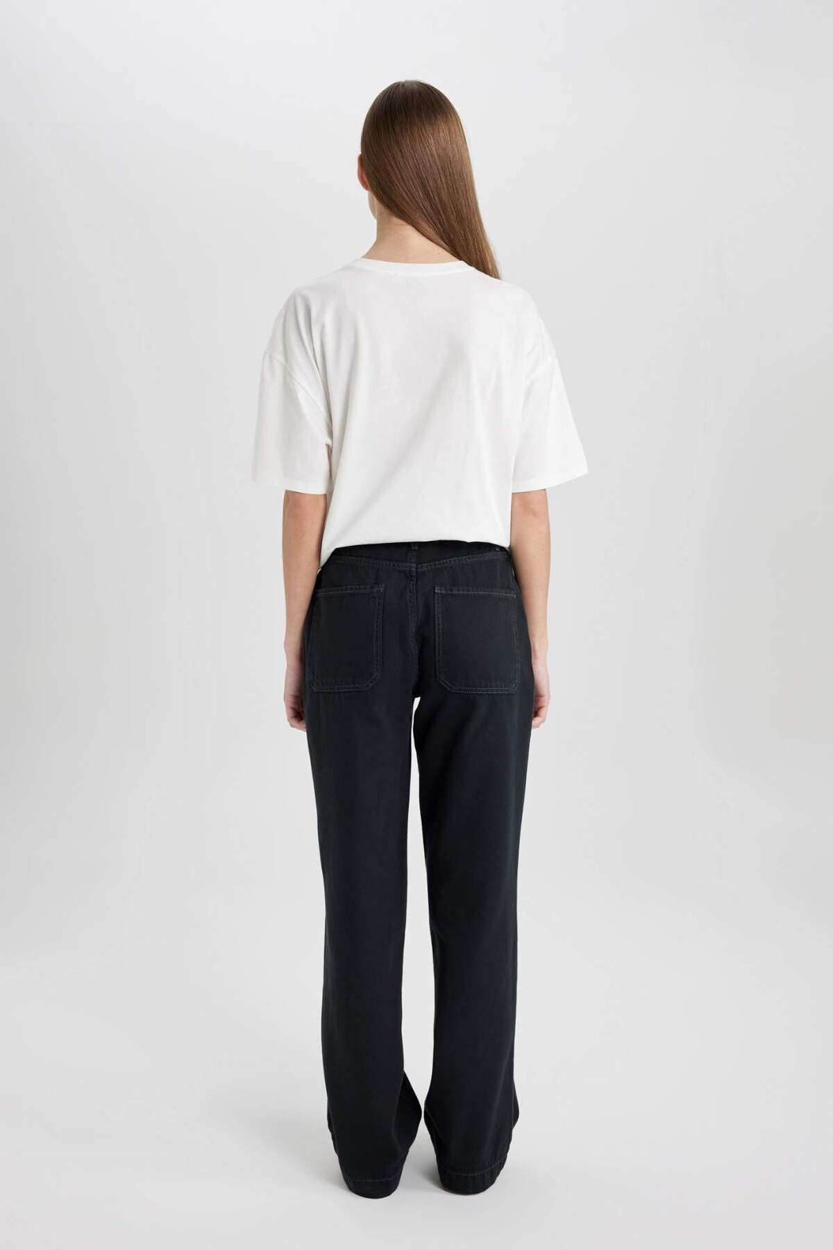 DeFacto-Gabardine Trousers Wide Leg Wide Loose Leg Basic Plain with Pockets Standard Size Regular Waist C1735Ax24Sp 7
