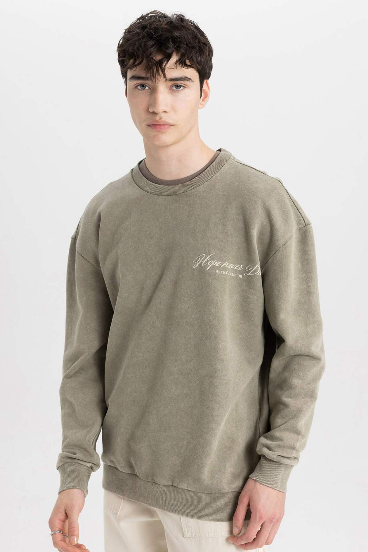 دفاکتو سویشرت چاپی یقه پشتی Comfort Regular Fit Relaxed Fit Crew C1665AX24SP