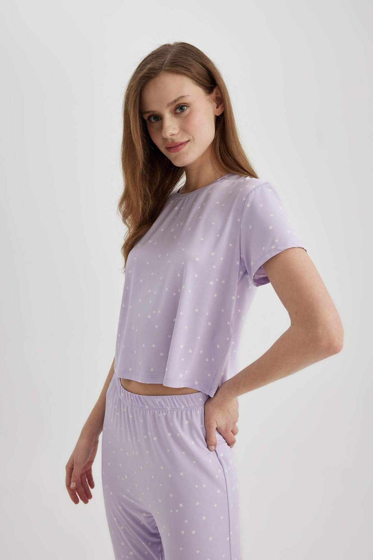 DeFacto-Fall in Love Regular Fit Short Sleeve Softshell Pajama Set B6184Ax24Sp 4