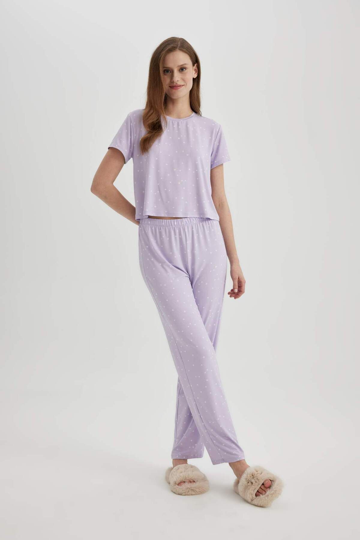 DeFacto-Fall in Love Regular Fit Short Sleeve Softshell Pajama Set B6184Ax24Sp 3