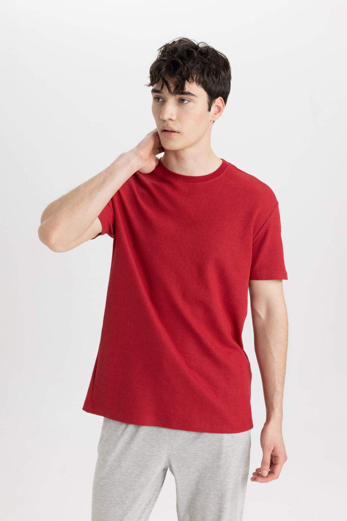 DeFacto-Regular Fit Pajama Set Basic Plain Short Sleeve Top Elastic Waist Long Bottom B7277Ax24Sp 4