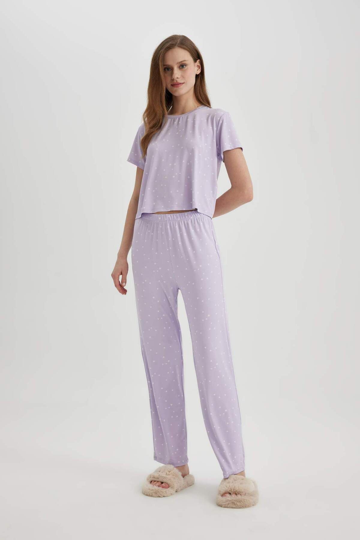DeFacto-Fall in Love Regular Fit Short Sleeve Softshell Pajama Set B6184Ax24Sp 2