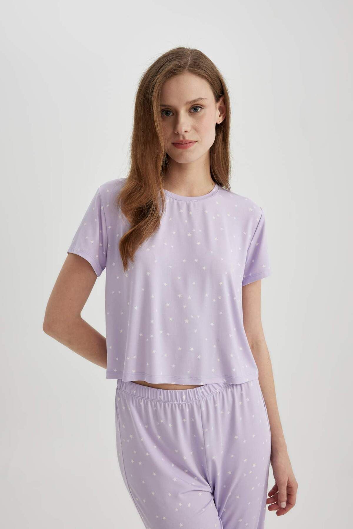 DeFacto-Fall in Love Regular Fit Short Sleeve Softshell Pajama Set B6184Ax24Sp 5